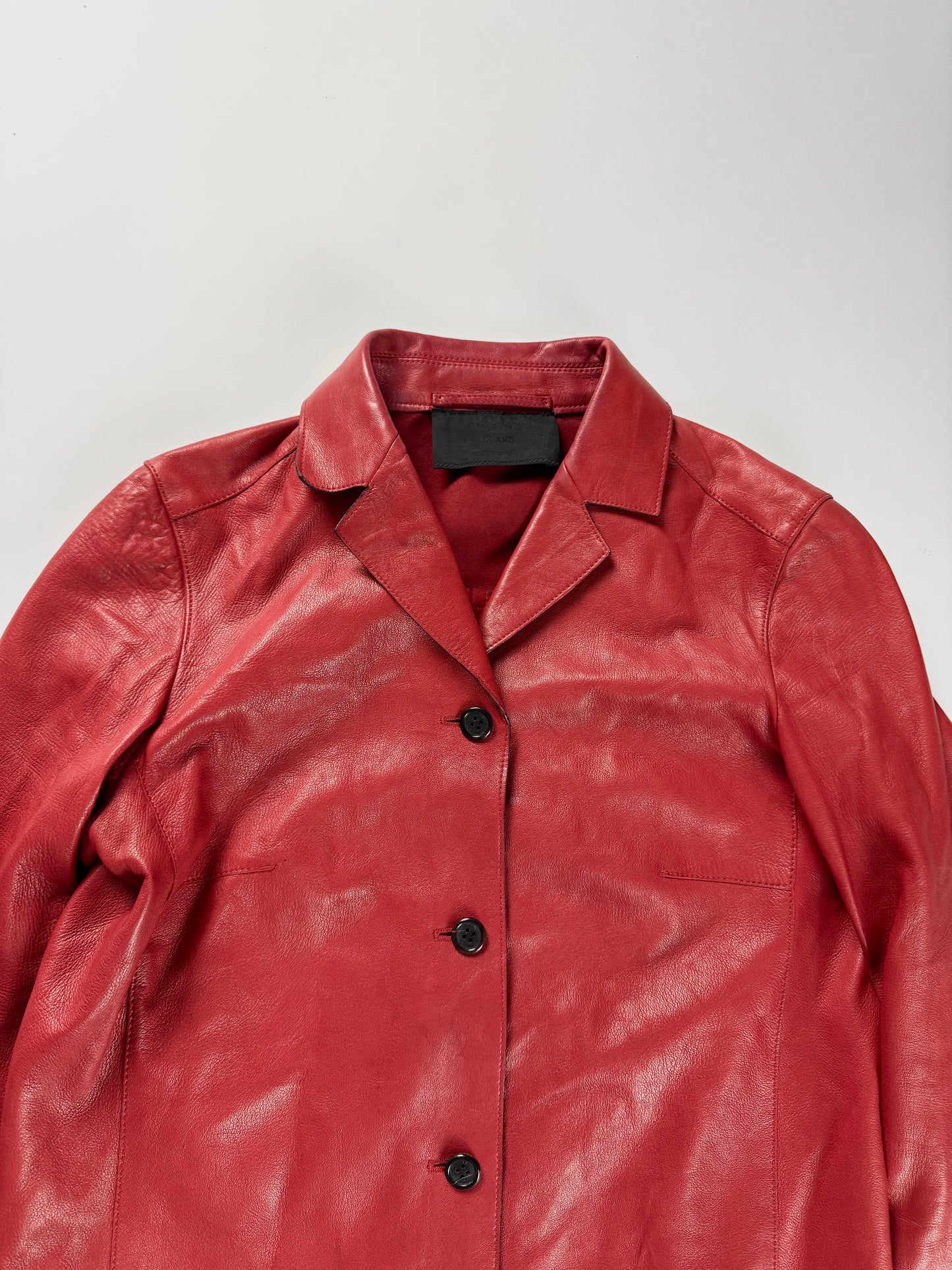 Prada Red Leather Minimalist Buttoned Jacket FW 2000 - XS