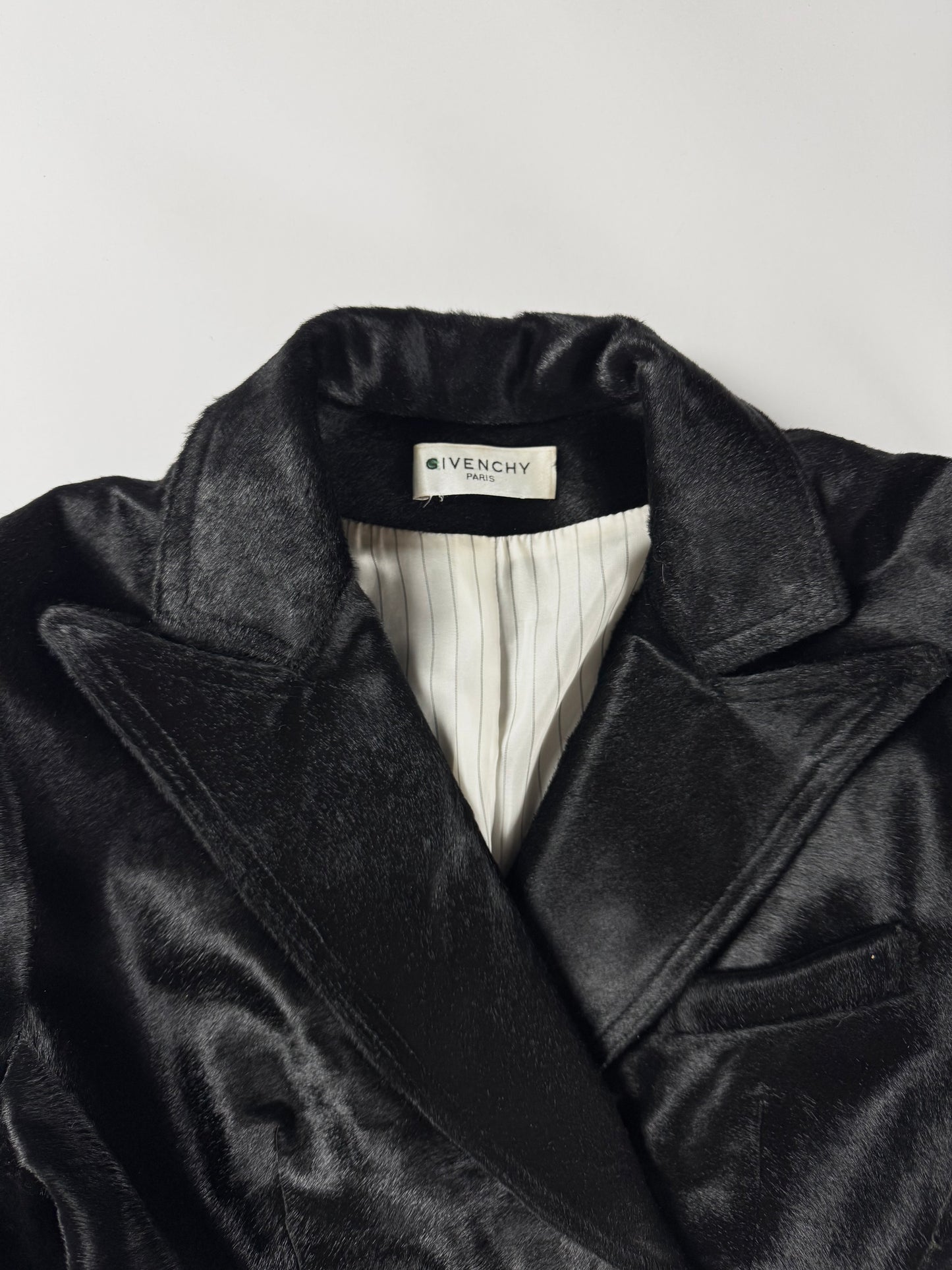 Givenchy Black Ponyhair Calf Hair Double Breasted Flared Midi Coat 2010s - S