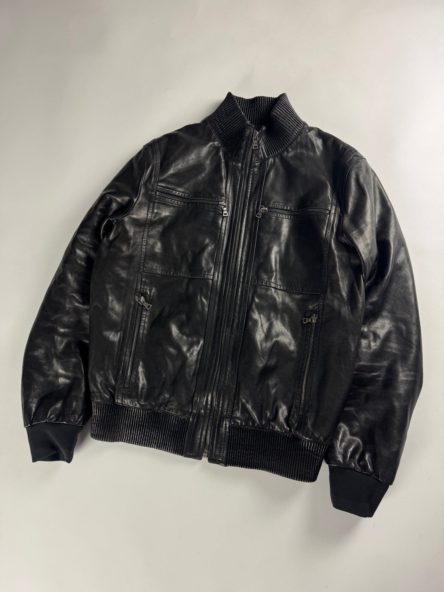 Prada Plissé Collar Leather Bomber Jacket FW 2007 - M