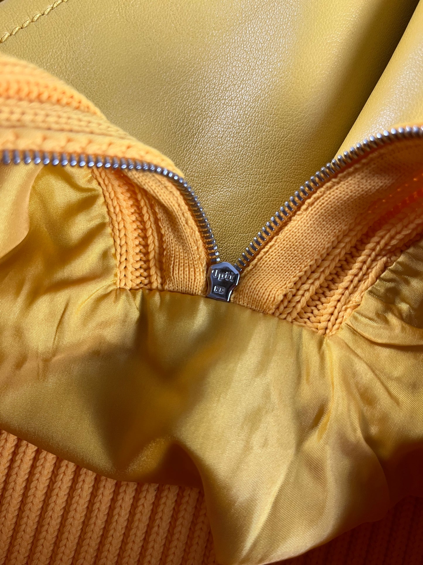 Prada Yellow Leather Ribber Turtleneck Half Zipper FW 2018 - S