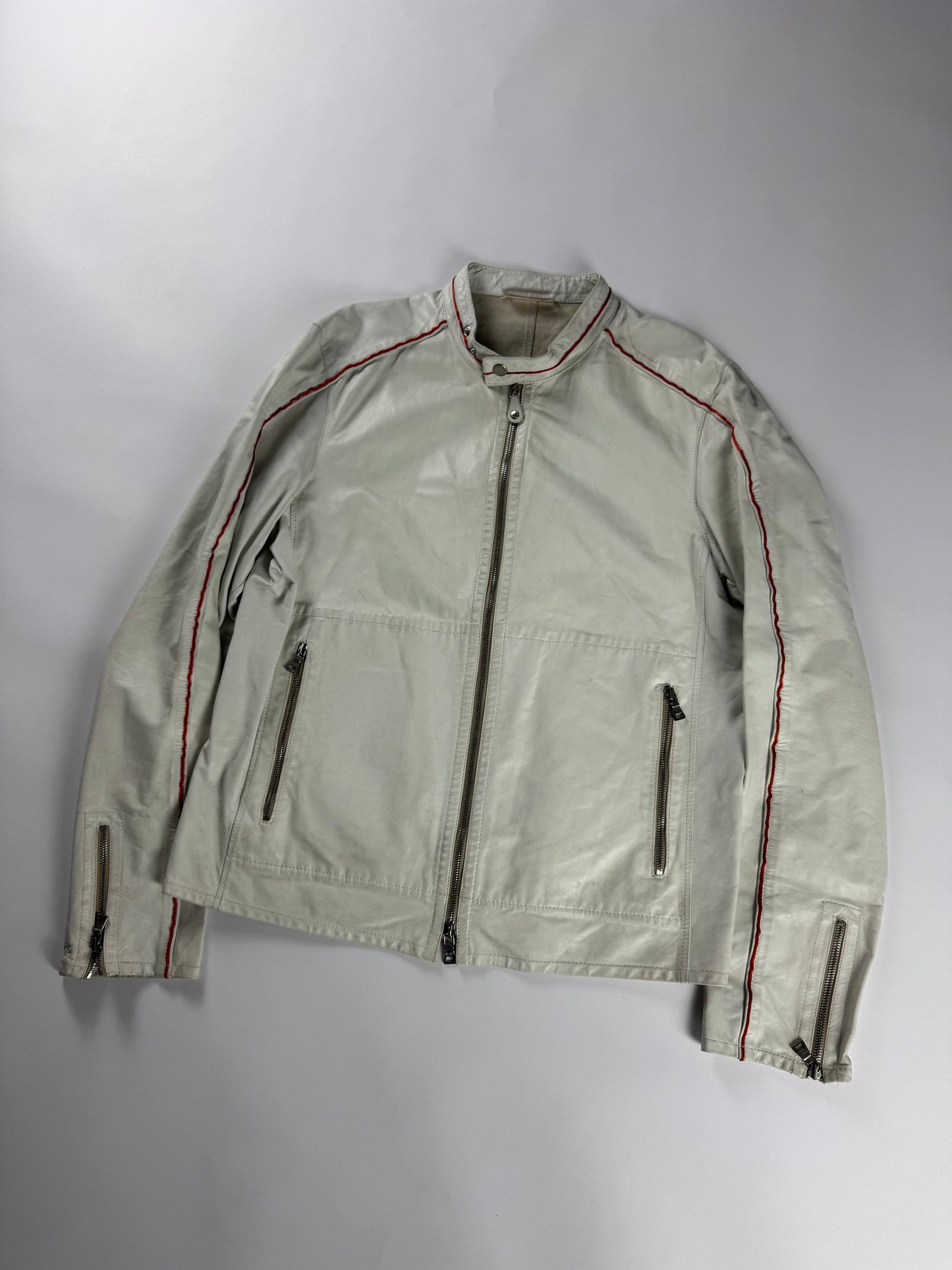 Prada Motolight White Light Leather Moto Jacket 2000s - L