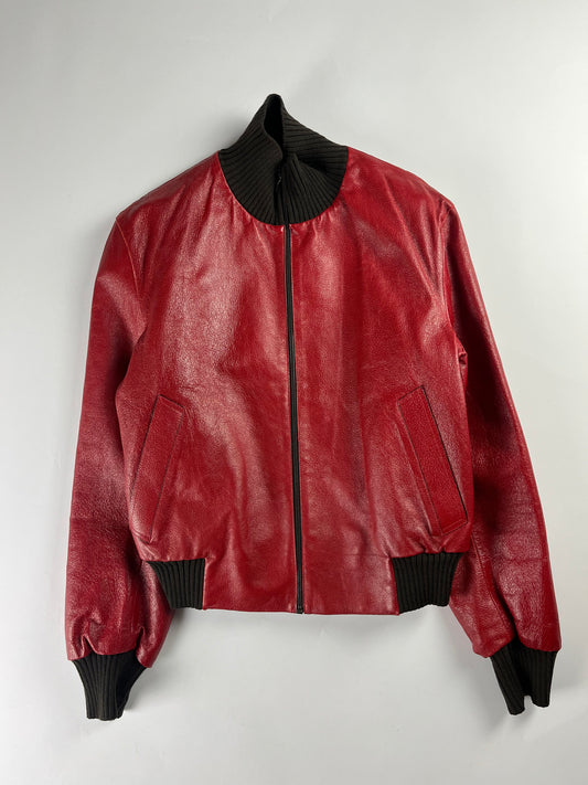 Prada Premium Red Leather Bomber Jacket FW 2000 - M