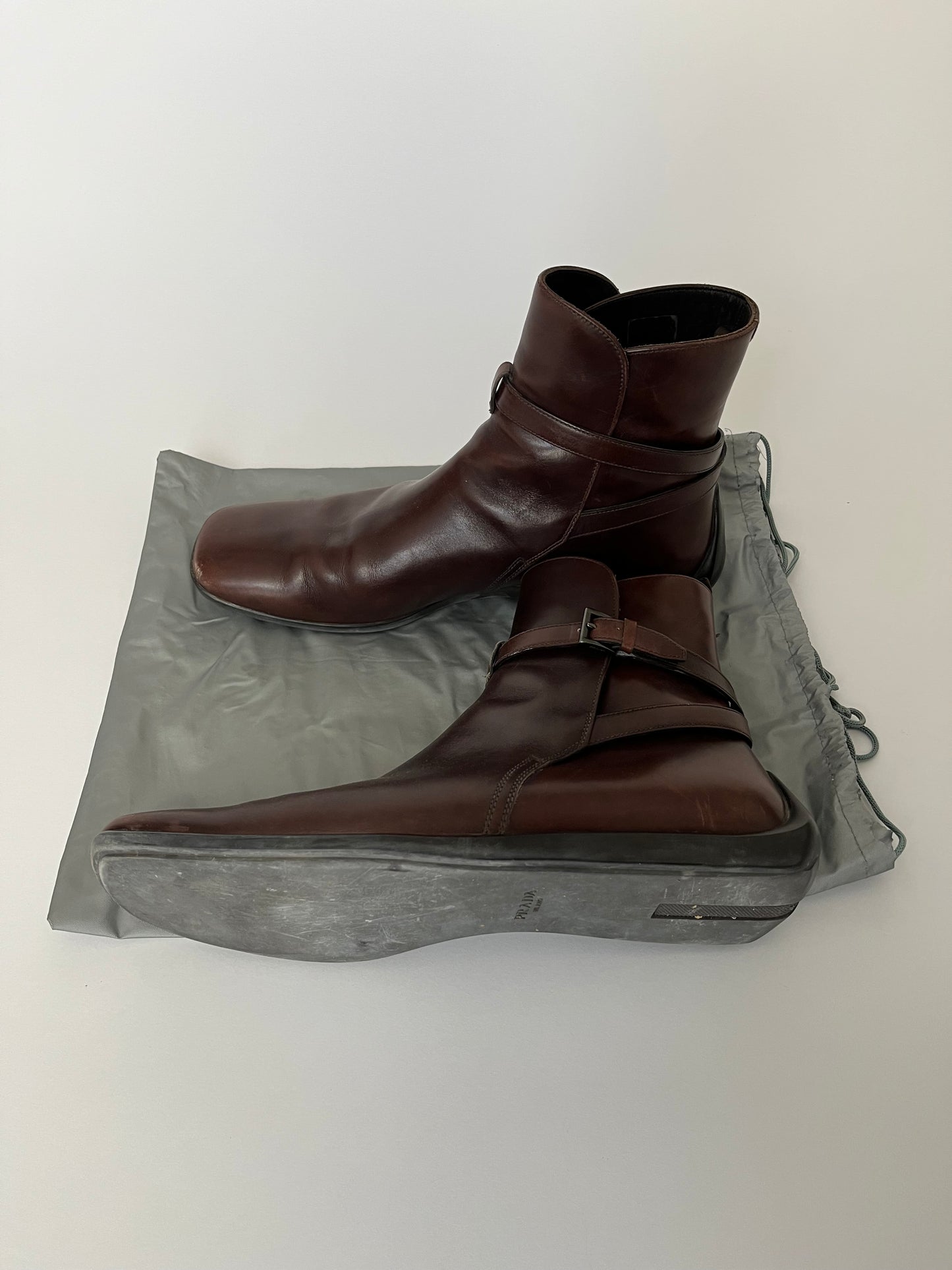 Prada Brown Leather Belted Boots FW 2011 - 44 EU