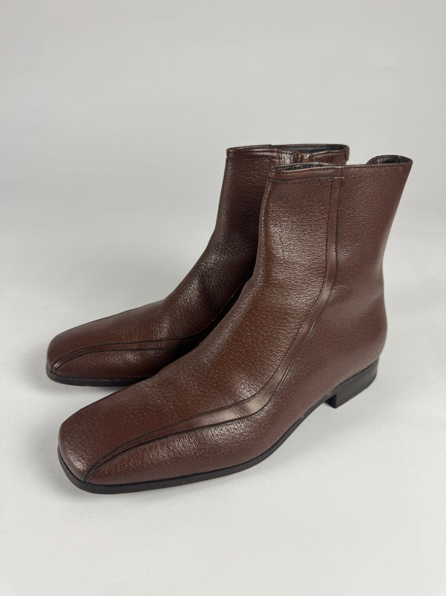 Prada Brown Square Toe Leather Boots FW 2000 - 41 EU