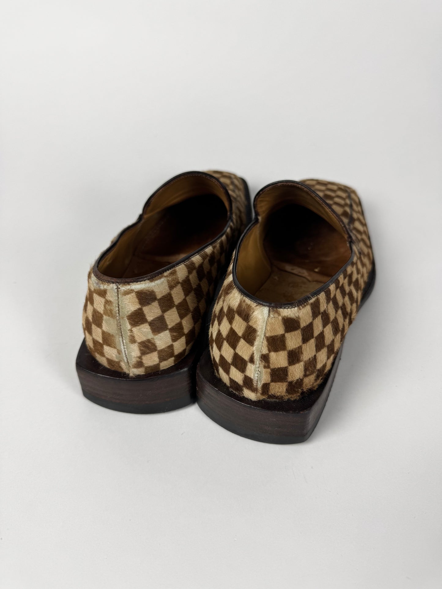 Louis Vuitton "Damier Sauvage" Printed Calfskin Ponyhair Square Toe Loafers FW 1999 - 44 EU