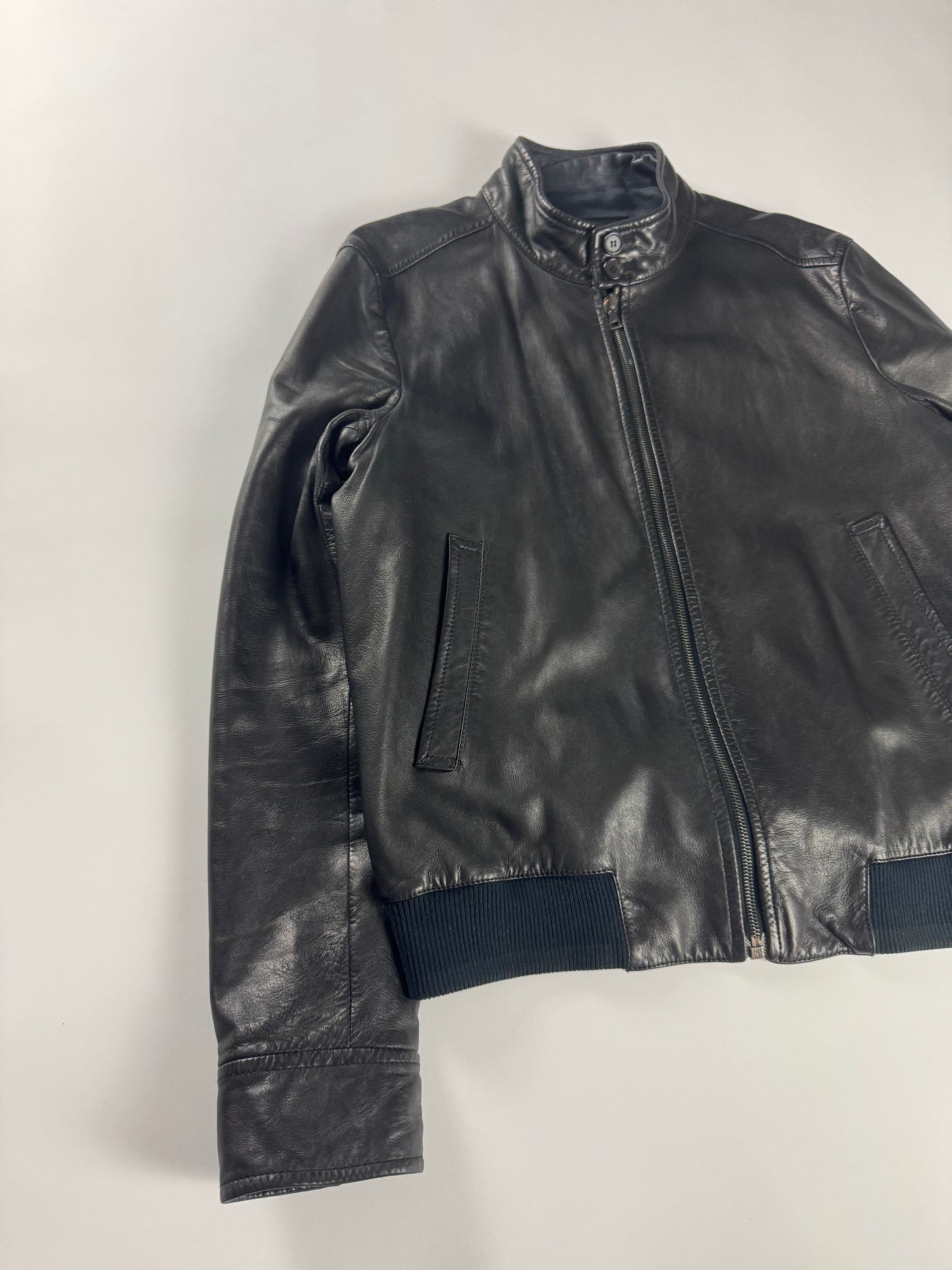 Prada Black Leather Harrington Bomber Jacket FW 2006 - M