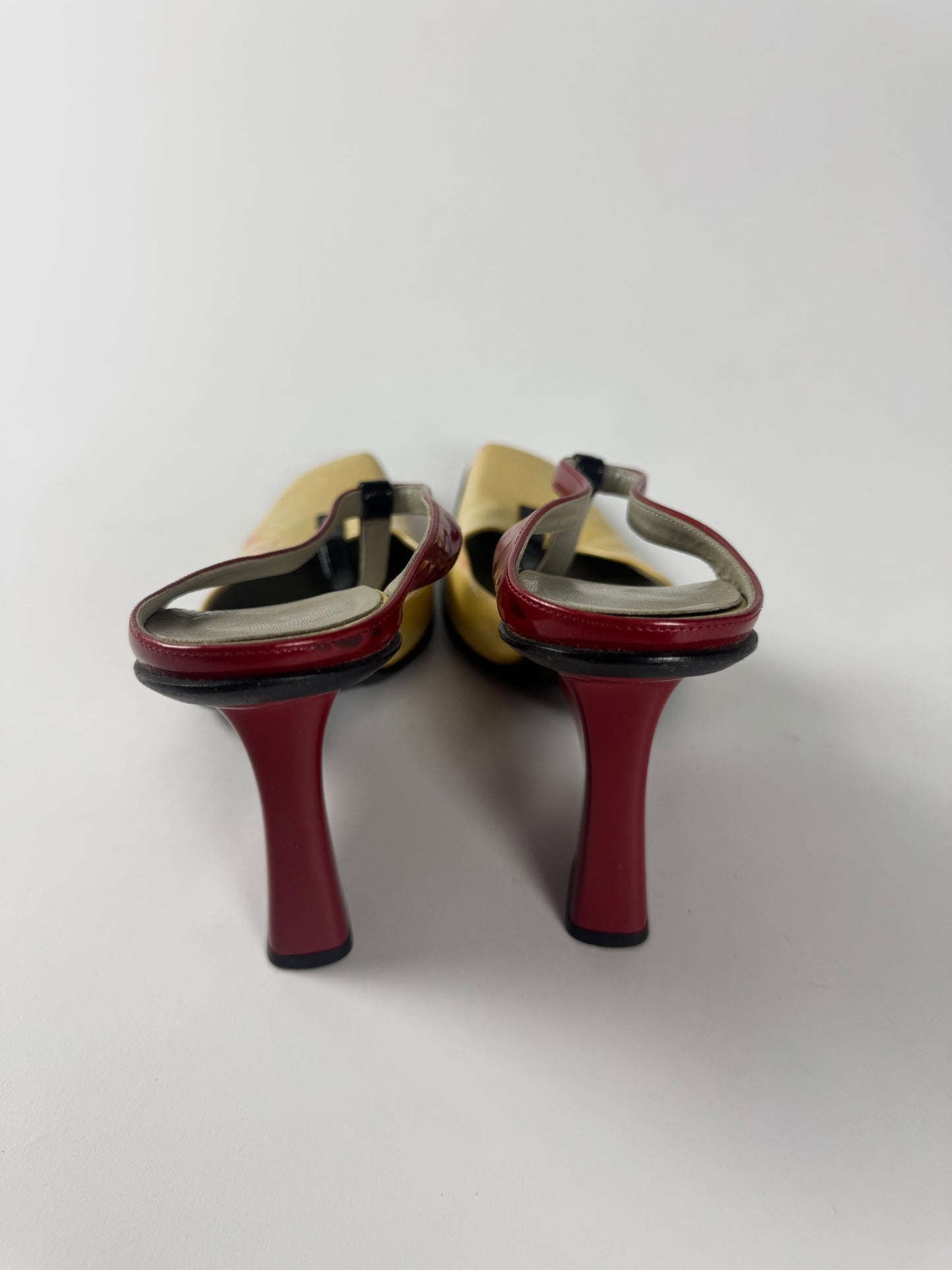 Prada Patent Beige Red Many Jane Wedges Heel Pumps FW 1998 - 40 IT/40,5 EU