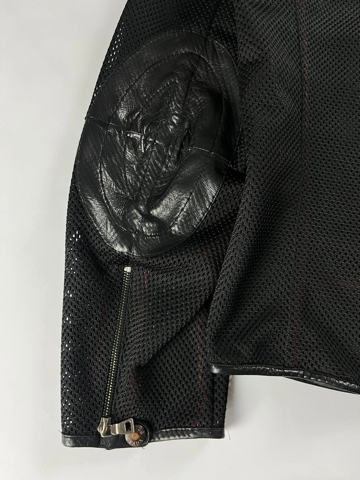 Prada Mesh Leather Patch Elbows Moto Jacket SS 2000 - L