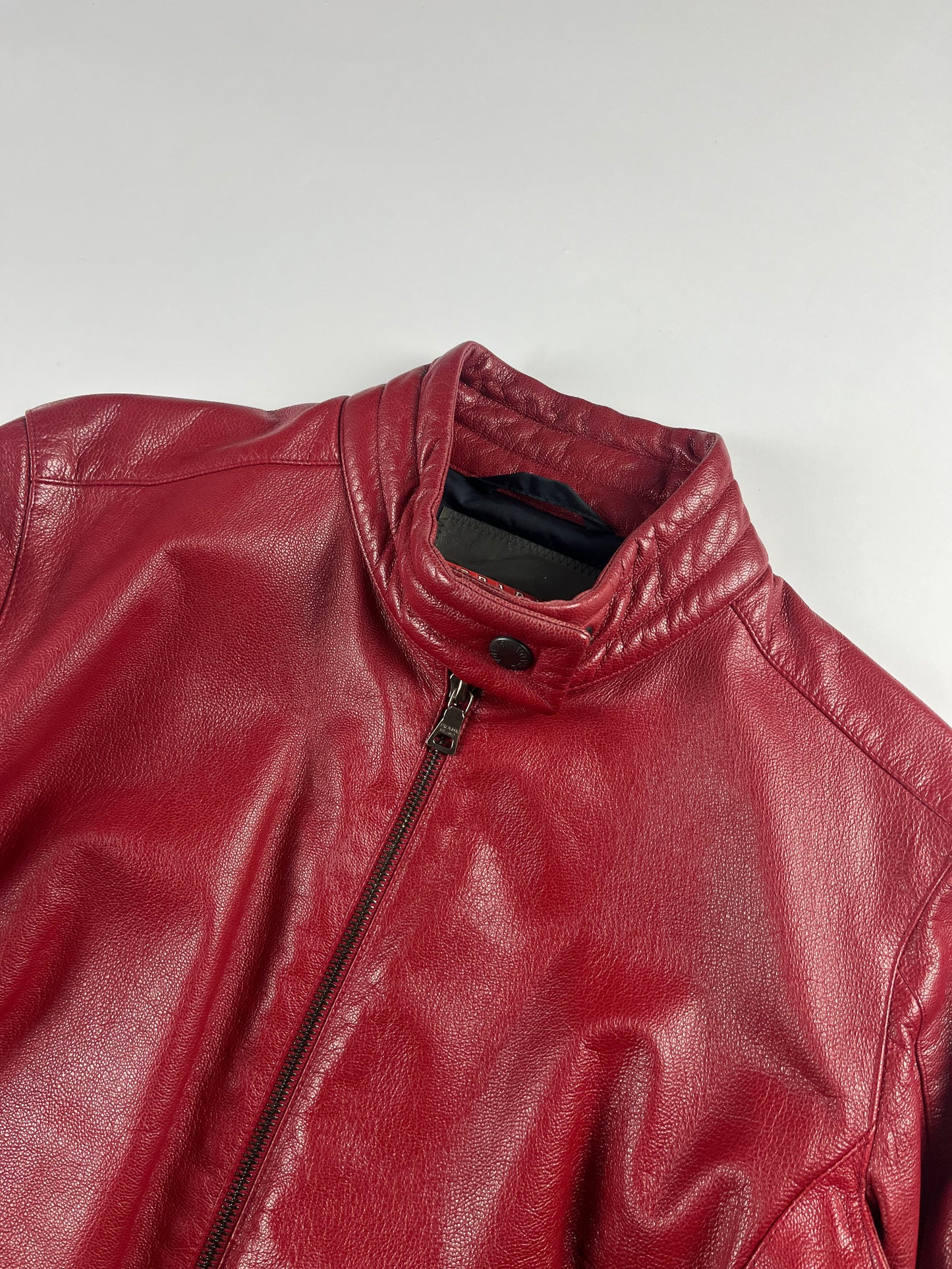 Prada Padded Elbows Red Leather Motor Jacket SS 2000 - S