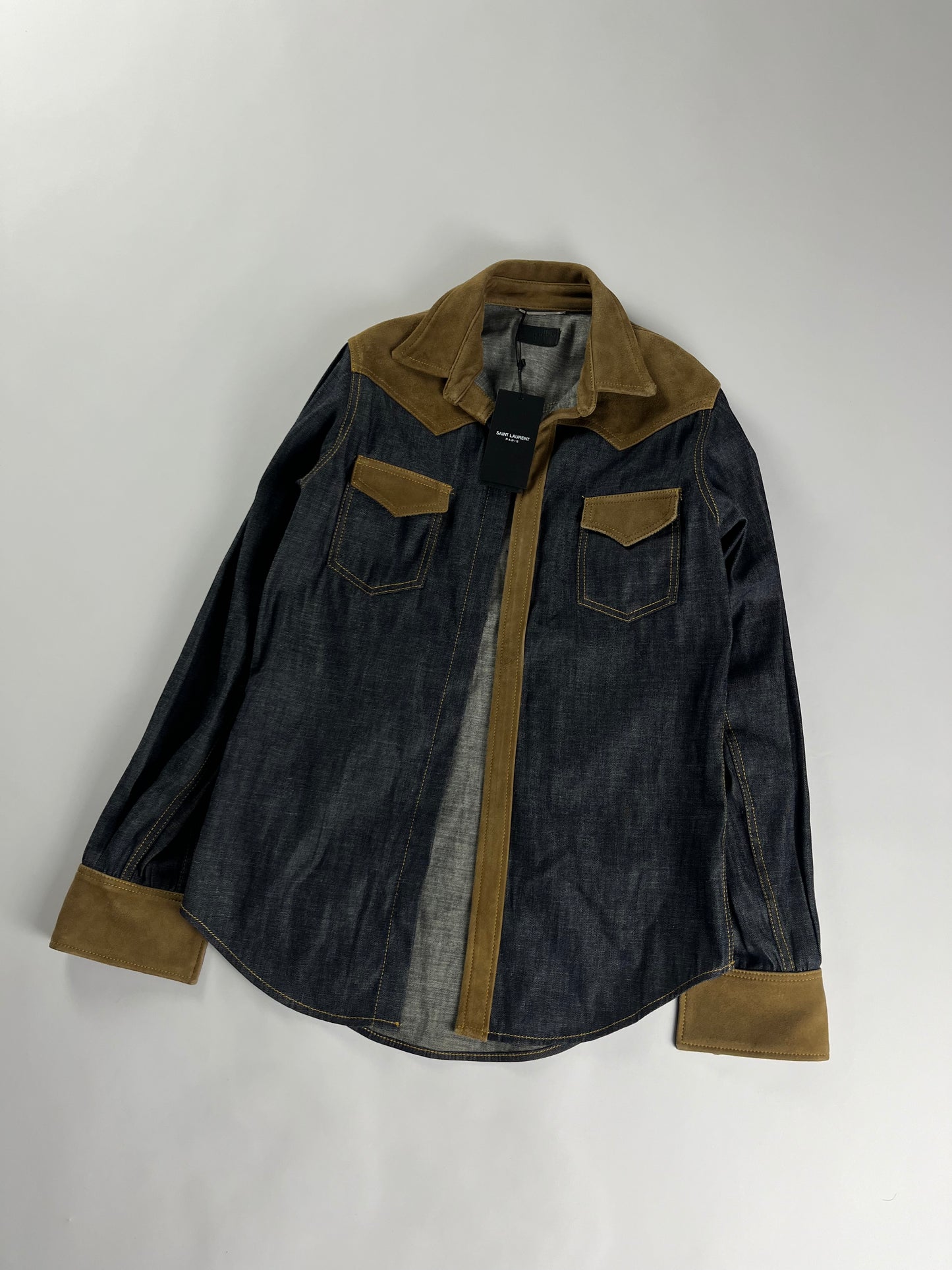 Saint Laurent Sample Denim Rodeo Suede Shirt SS 2014 - S
