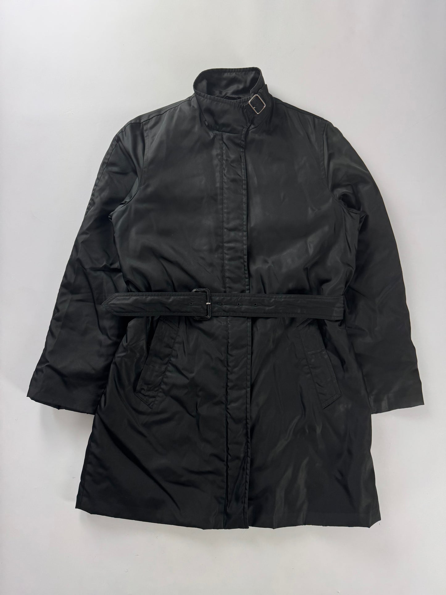 Prada Back Triangle Logo Belted Collar Nylon Trench Coat FW 2000 - S