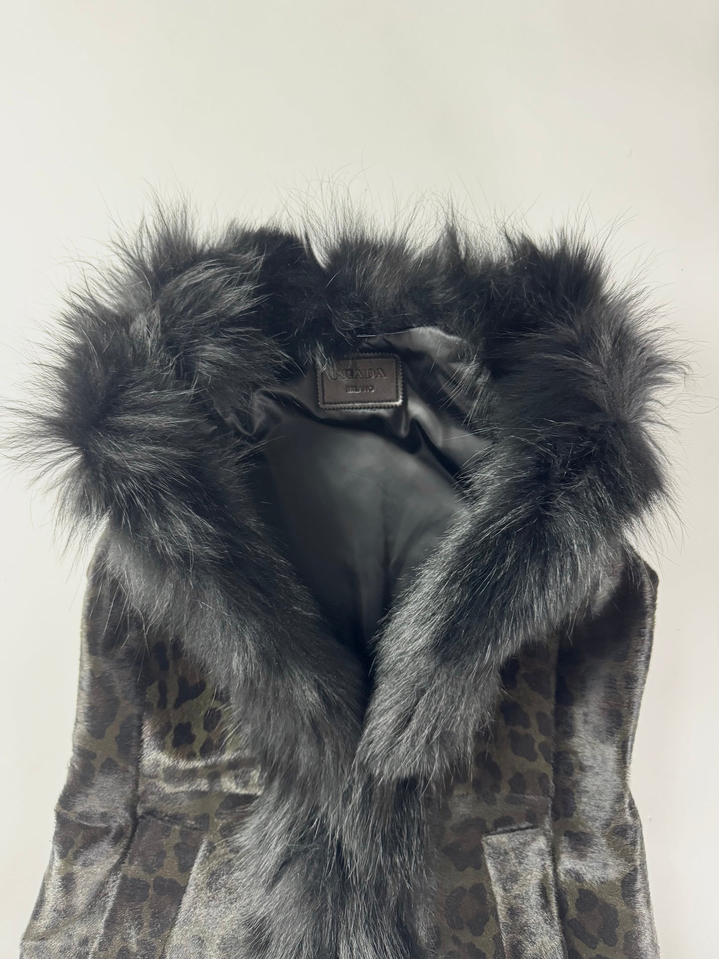 Prada Leopard Ponyhair Print Coyote Fur Trimmed Sleeveless Coat FW 2012 - XS