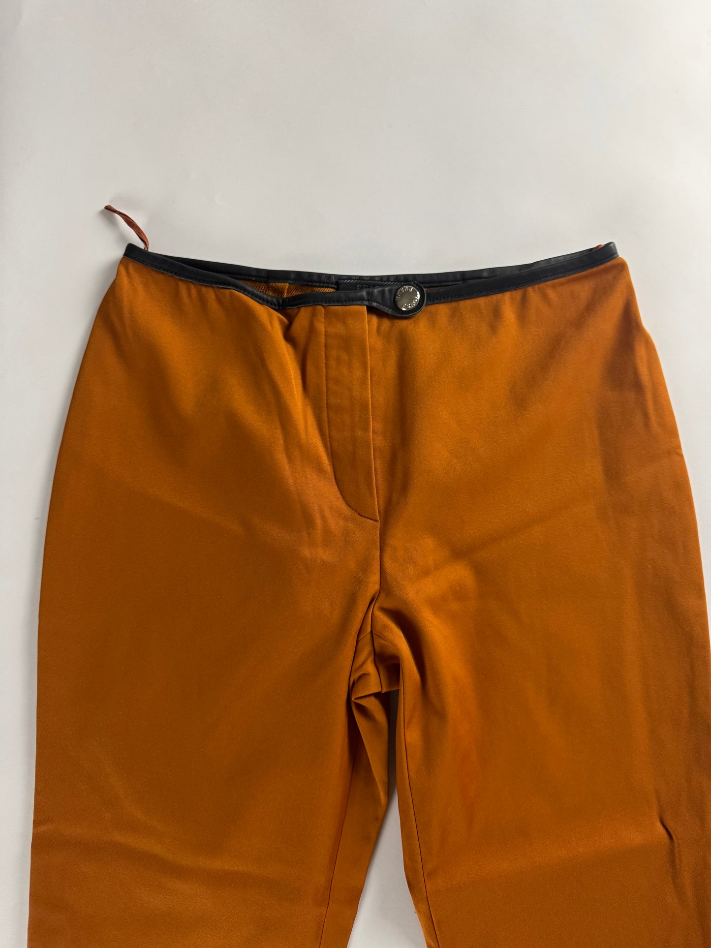 Prada Leather Cuffed Waist Amber Nylon Pants FW 1999 - S