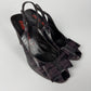 Miu Miu Aubergine Crocodile Embossed Leather Peep Toe Slingback Block Heel Pumps 2000s - 38,5 IT/39 EU
