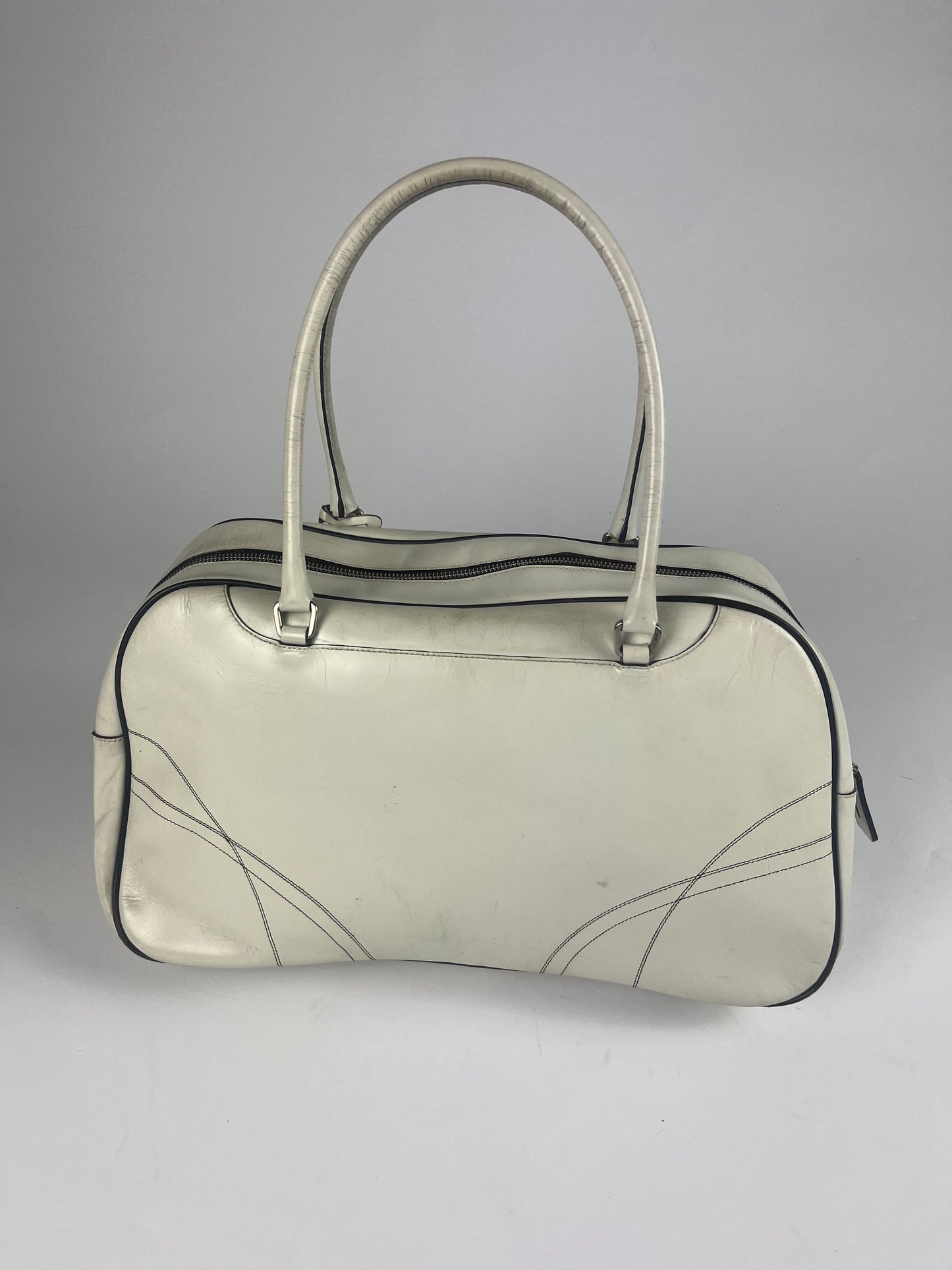 Prada White Leather Bowling Bag FW 2000 - OS