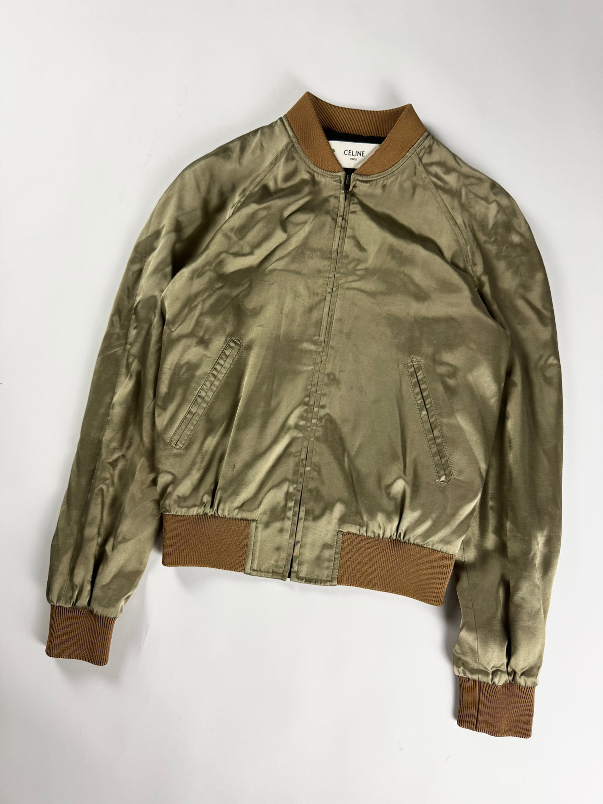 Celine Sample Light Brown Satin Bomber Jacket 2020s - S