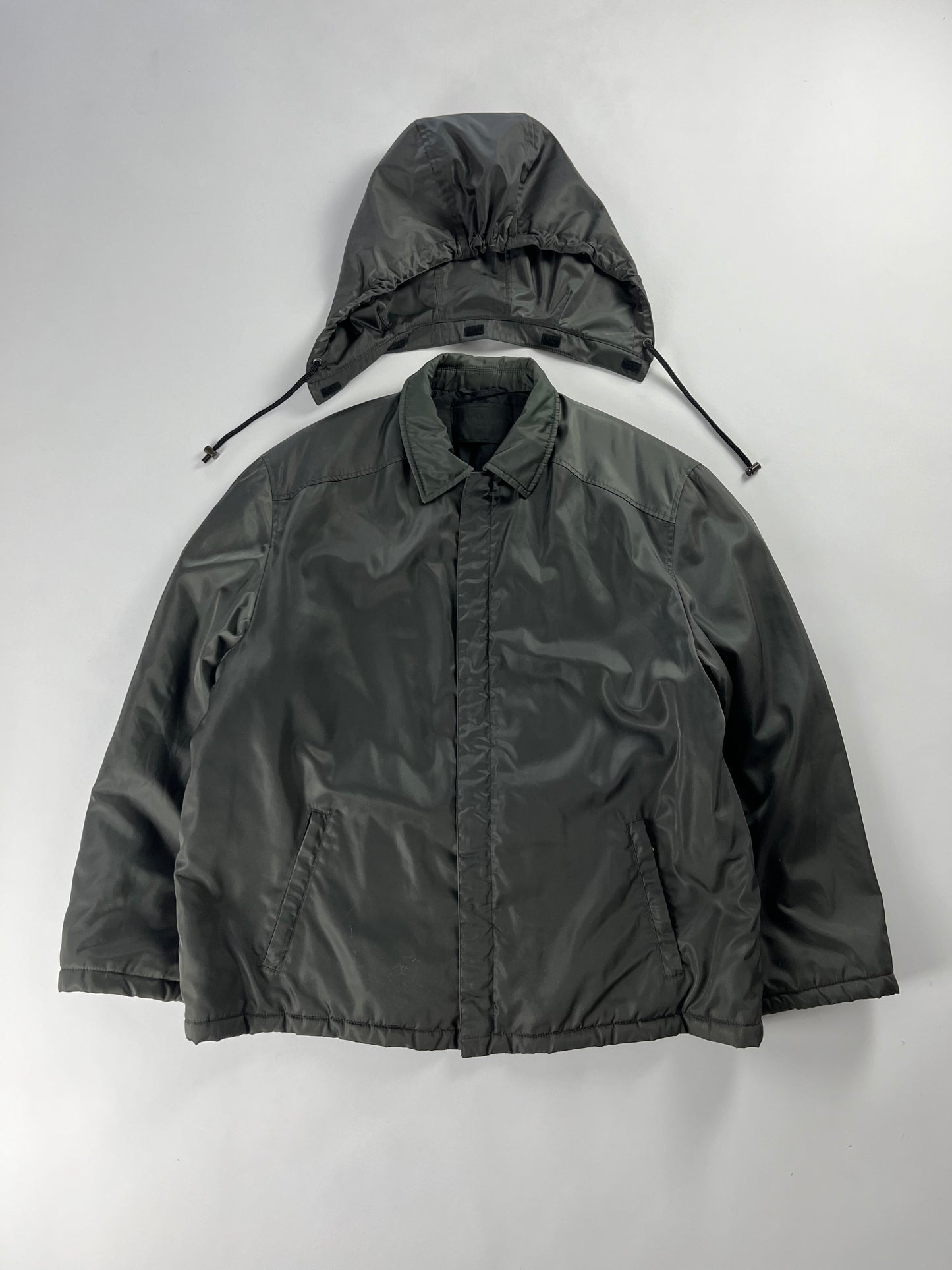 Prada khaki Convertible Hood Strapped Nylon Jacket FW 1998 - L