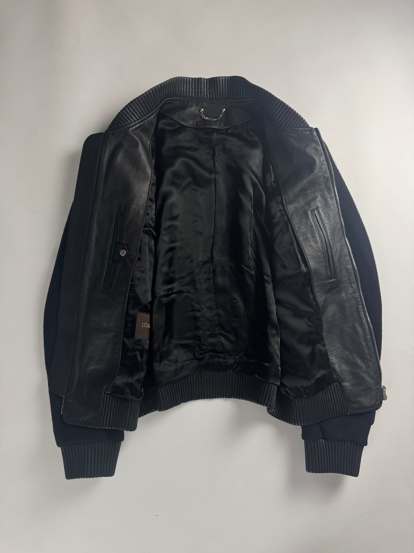 Louis Vuitton Sample Black Wool Sleeves Epi Leather Bomber Jacket Pre Fall 2013 - M