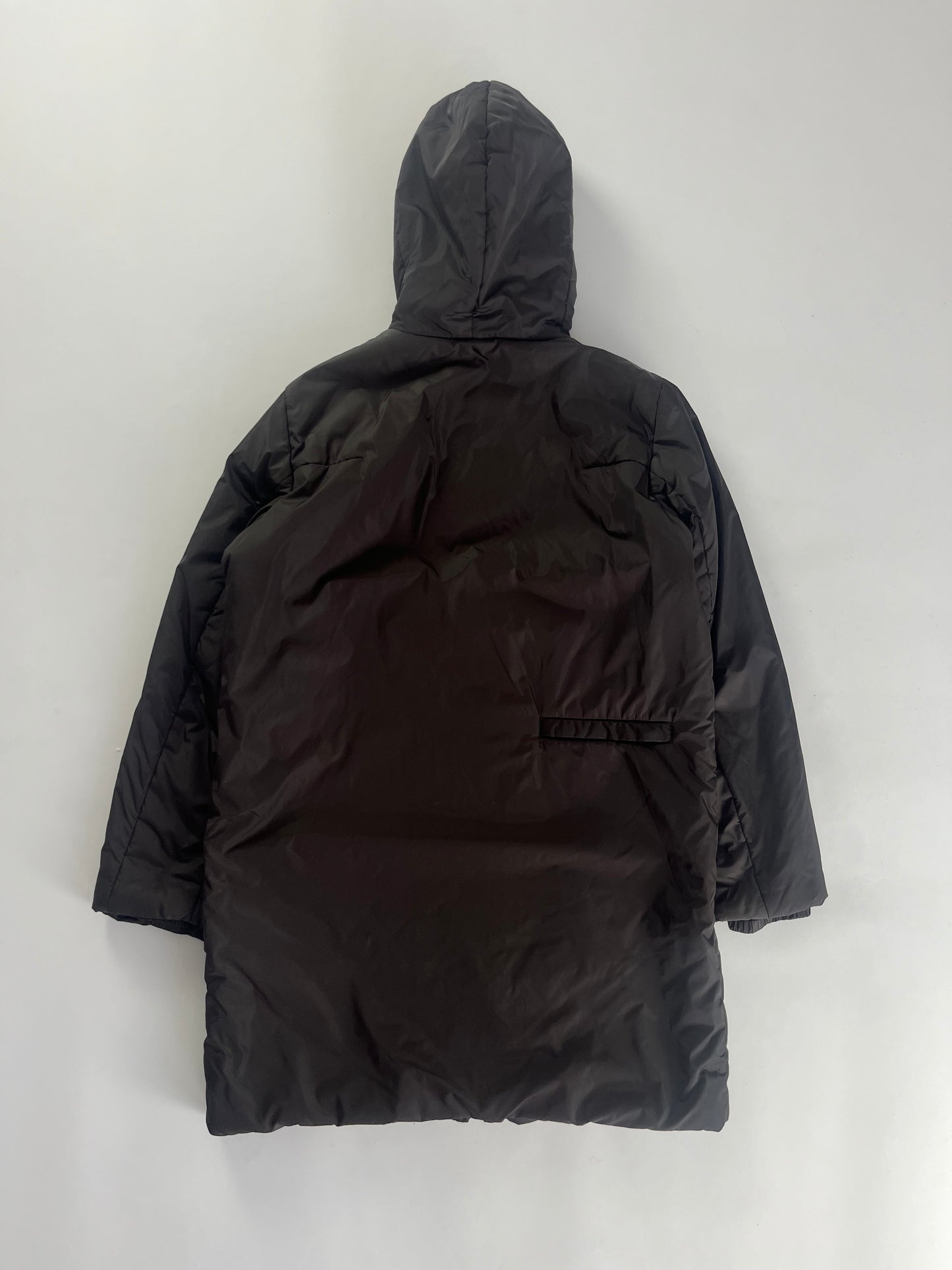 Prada Brown Nylon Double Zip Long Hooded Jacket 2000s - S