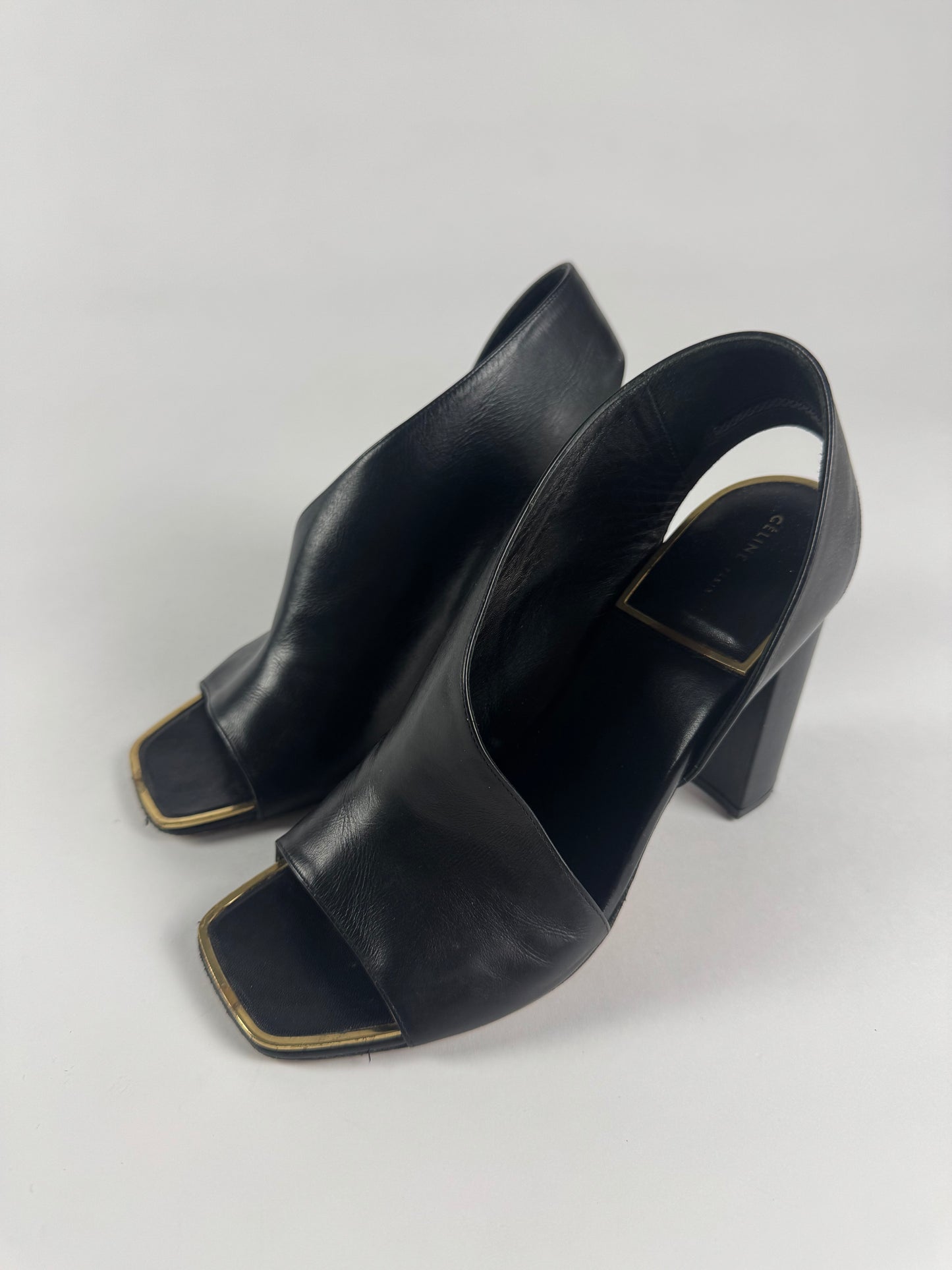 Celine Calfskin Square Toe Asymmetrical Heel Slingback Scandal Pumps SS 2015 - 38 EU