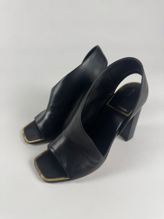 Celine Calfskin Square Toe Asymmetrical Heel Slingback Scandal Pumps SS 2015 - 38 EU