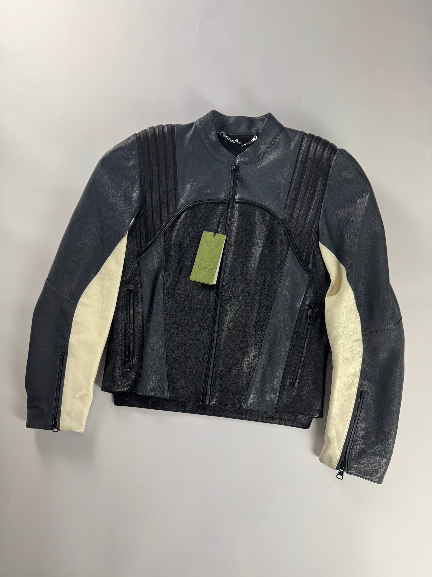 Gucci Sample Alexandro Michele Elbows & Shoulders Strong Pads Leather Biker Jacket FW 2023 - M