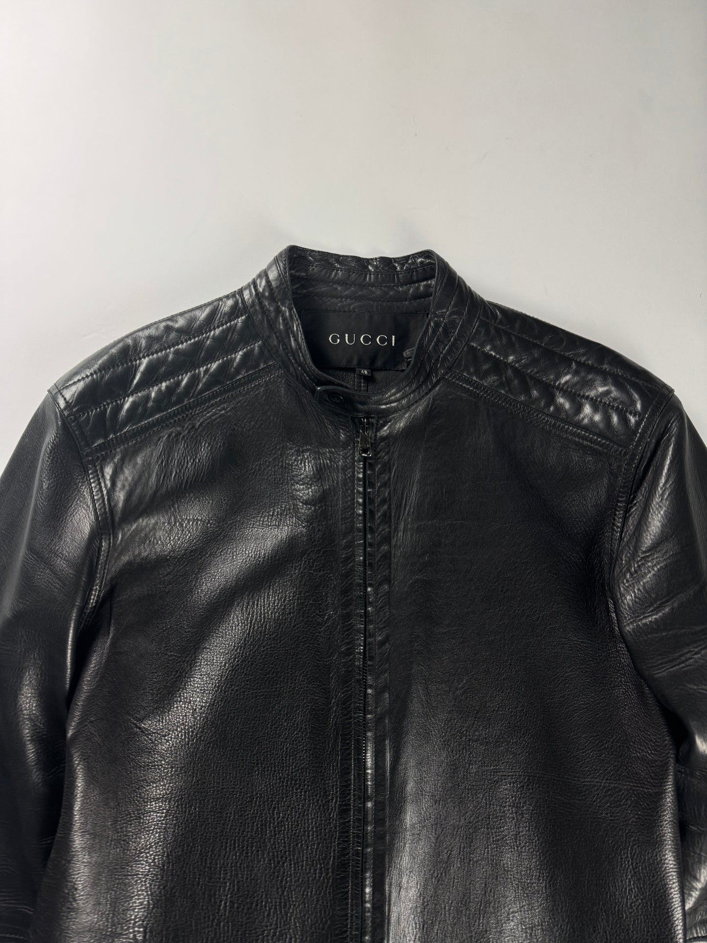 Gucci Tom Ford Pure Dark Soft Leather Padded Shoulder Biker Jacket SS 1999 - M