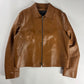 Prada Cognac Premium Leather Double Zipper Padded Layer Minimalist Jacket FW 2000 - L