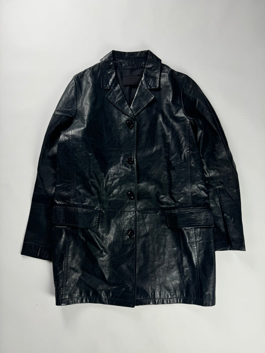 Prada Dark Leather Minimalist Coat 1990s - S