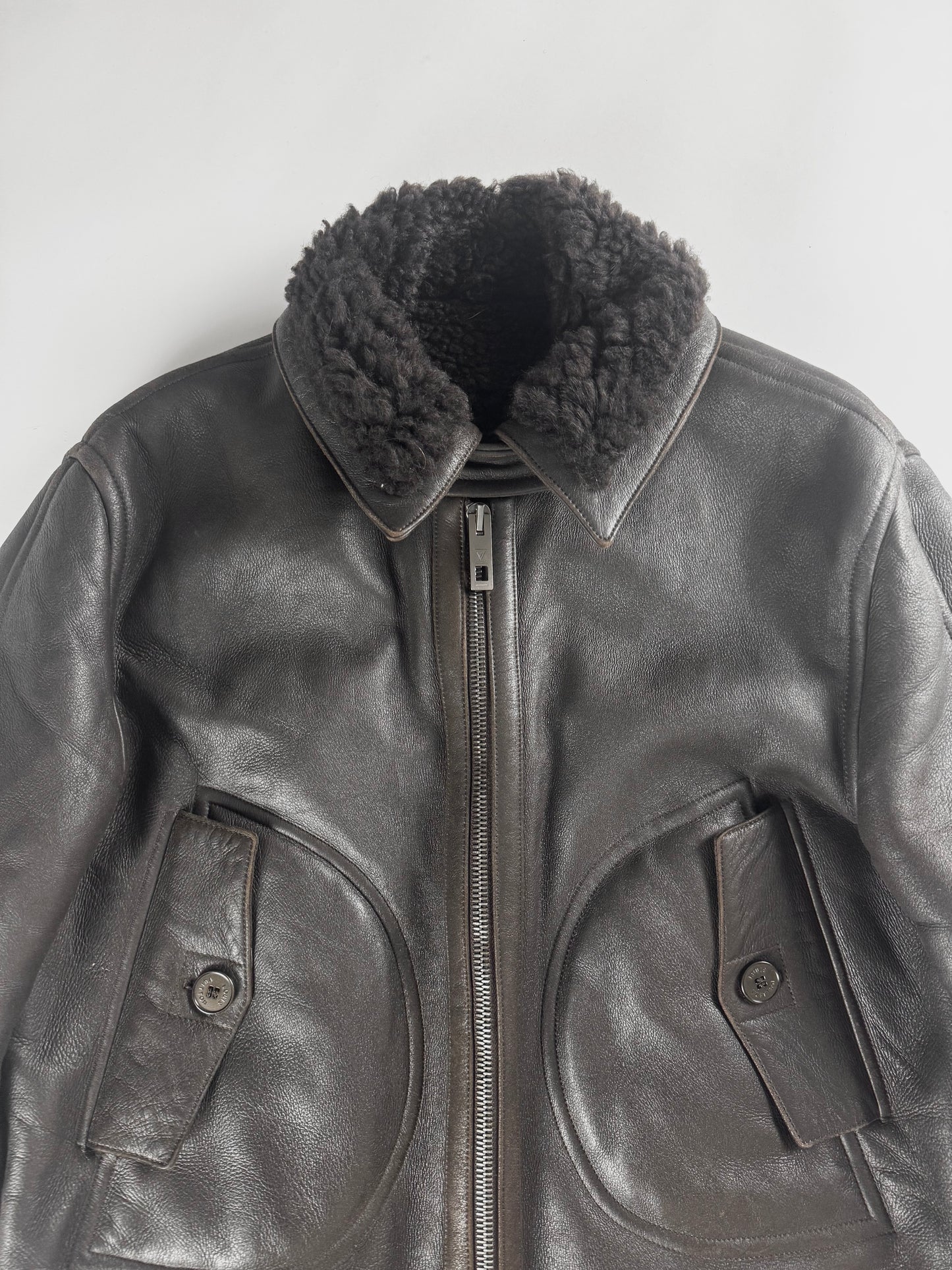 Louis Vuitton Dark Brown Fur Lining Heavy Sheepskin Leather Belted Coat 2000s - M