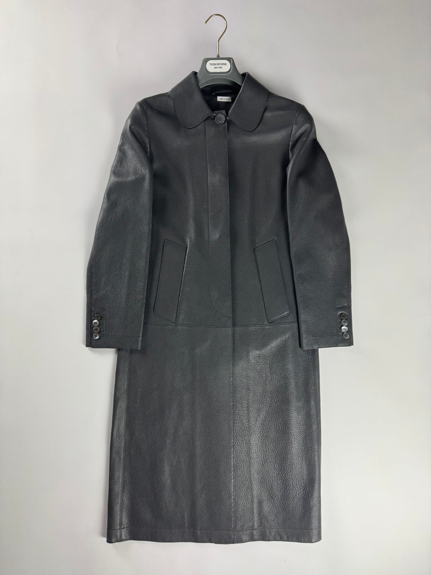 Thom Browne Sample Grigio Deer Leather Overcoat - XS