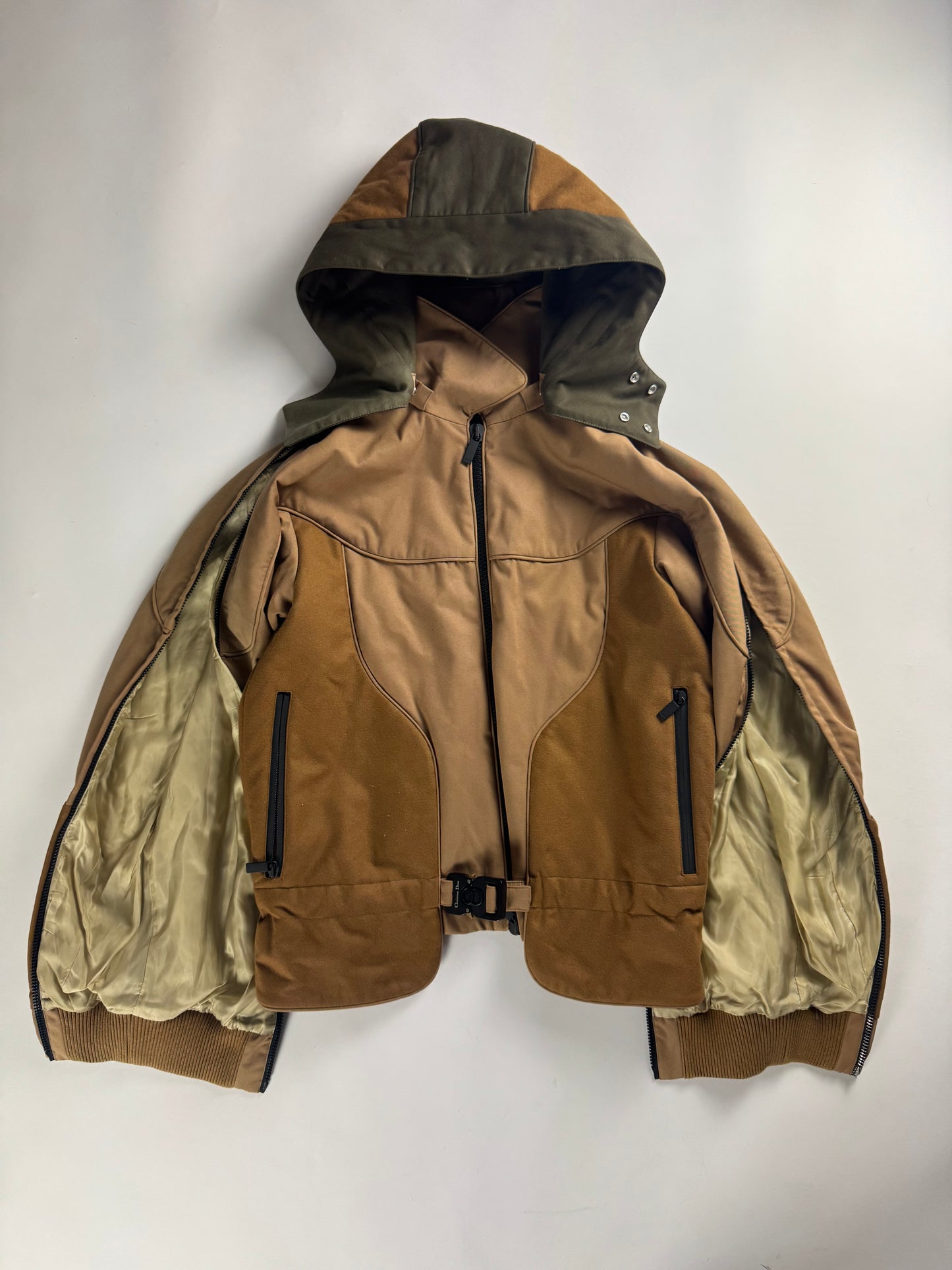 Dior Homme Sample Zip Sleeve Sand Brown Technical Hooded Jacket SS 2023 - M