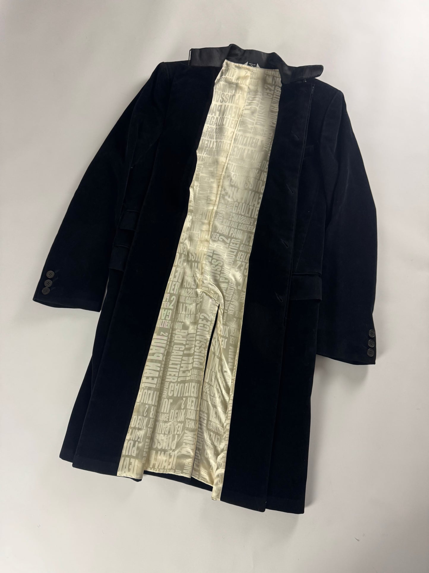 Jean Paul Gaultier Puissance Two Minimalist Dark Velvet Mandarin Collar Coat 2000s - M