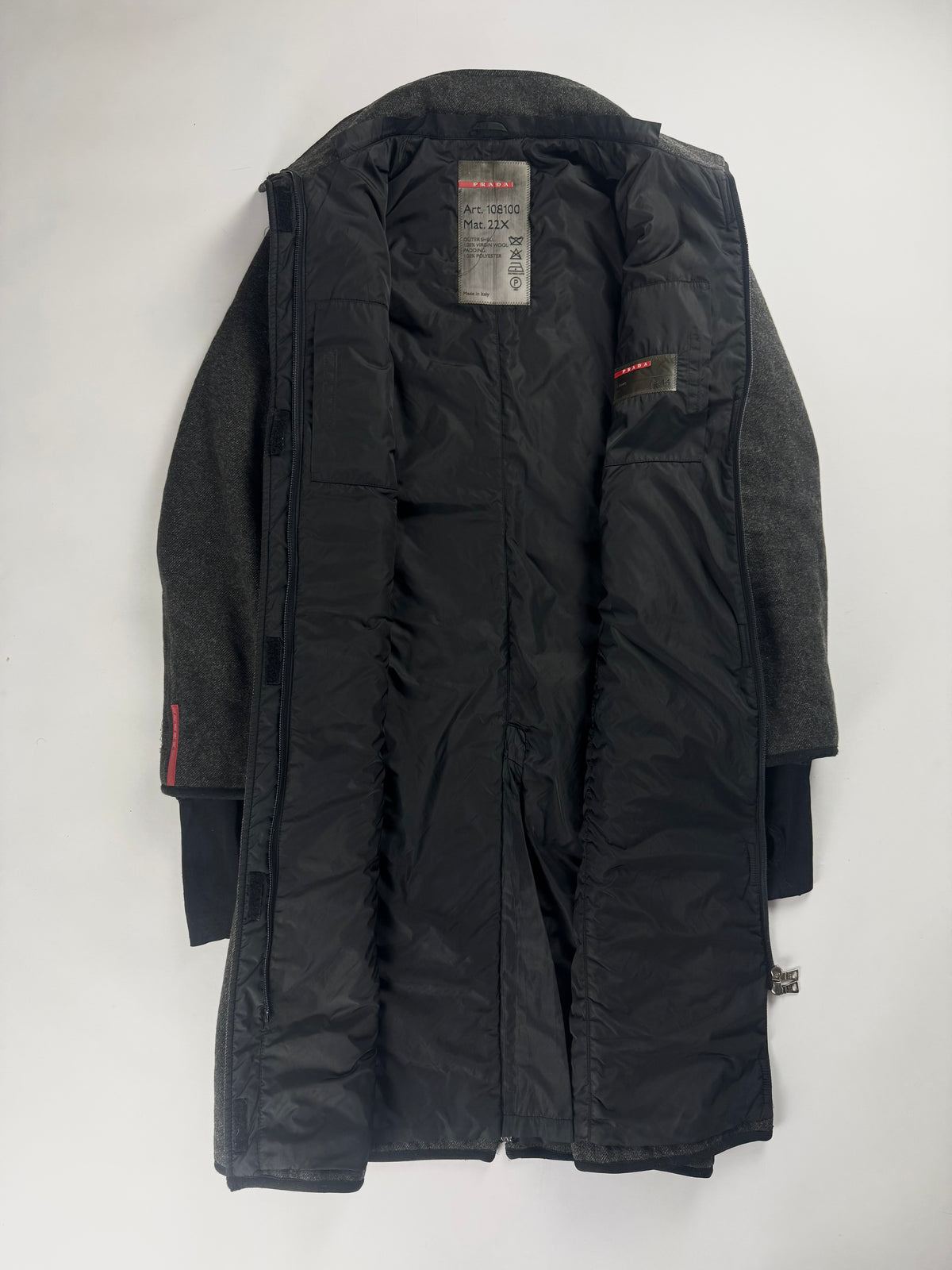 Prada Linea Rossa Funnel Collar Wool Cuffed Long Coat SS 2000 -  S