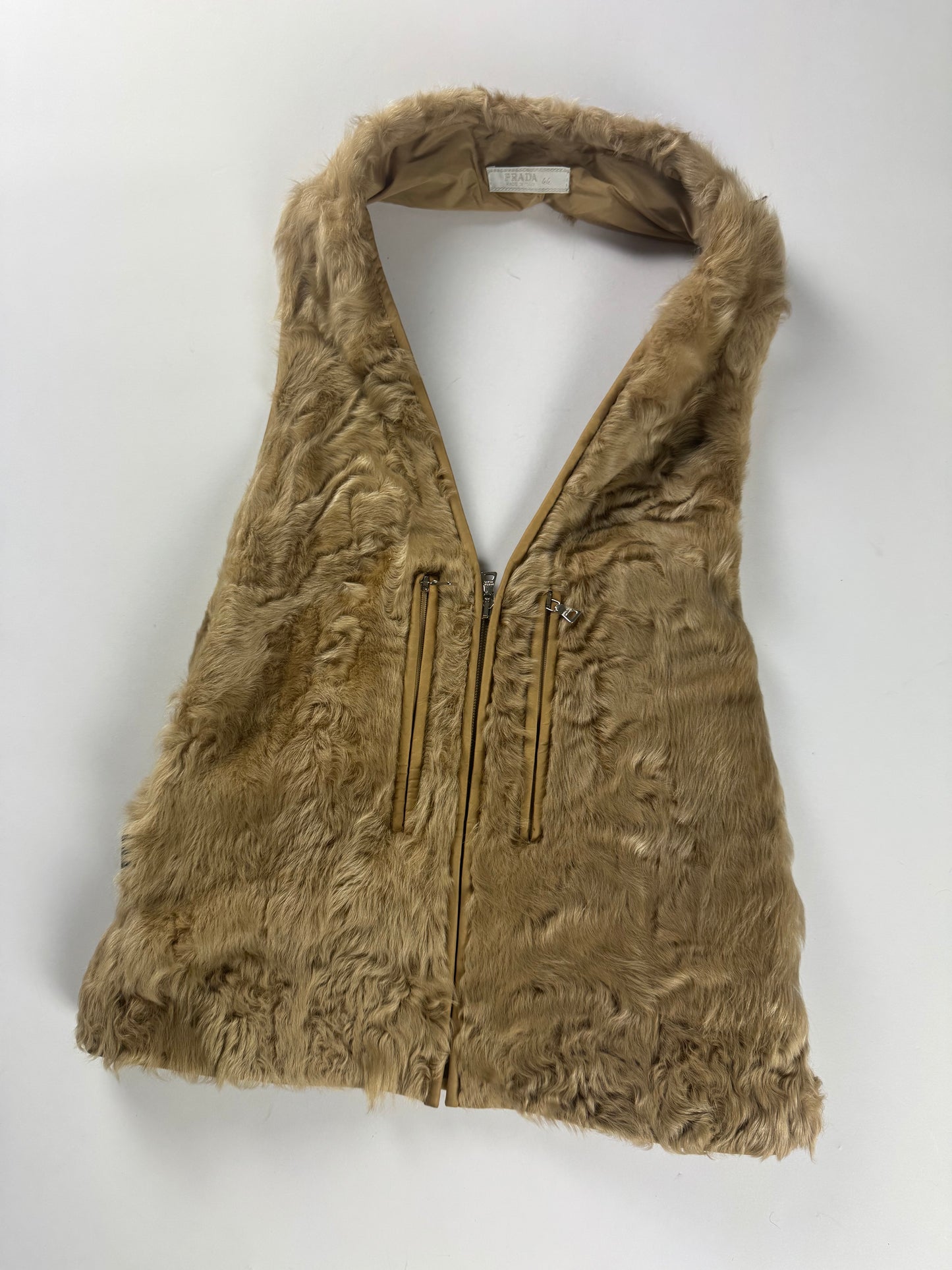 Prada Persian Lamb Buckle Belted Backless Waistcoat Harnais FW 1999 - S