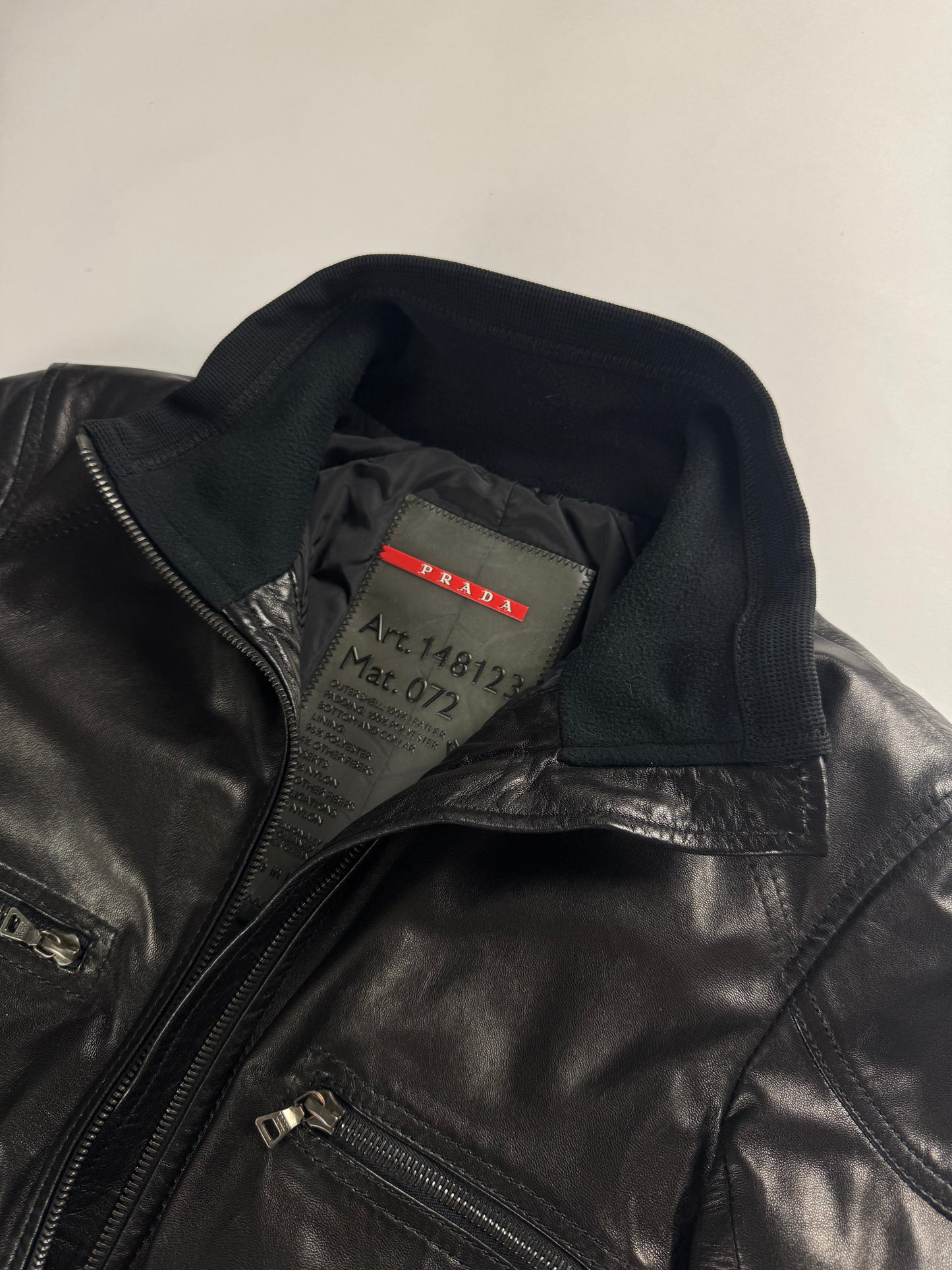 Prada Cuffed Arm Black Leather Moto Jacket SS 2000 - XS