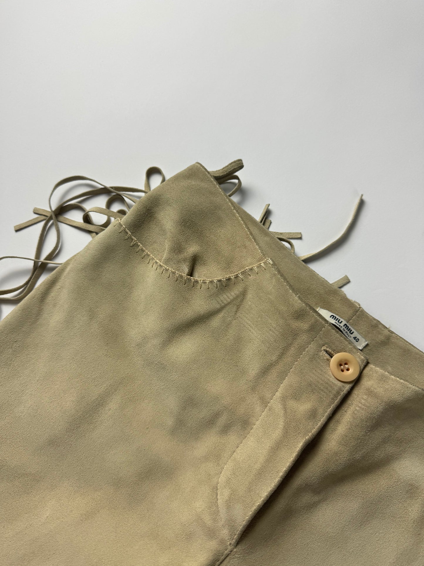 Miu Miu Suede Leather Cowboy Bootcut Pants 2000s - XS