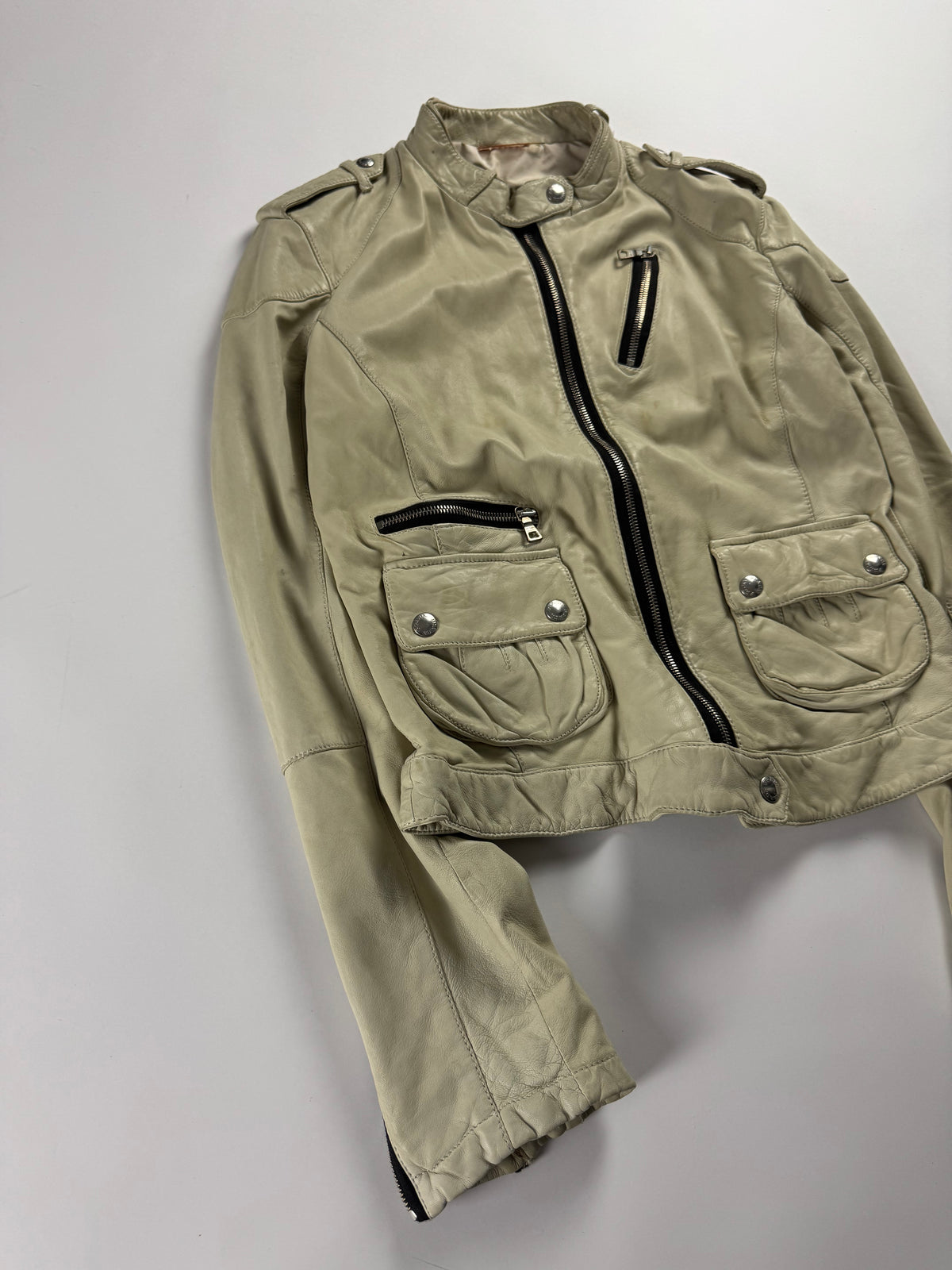 Prada Cream Leather Zipped Moto Jacket FW 2006 - M