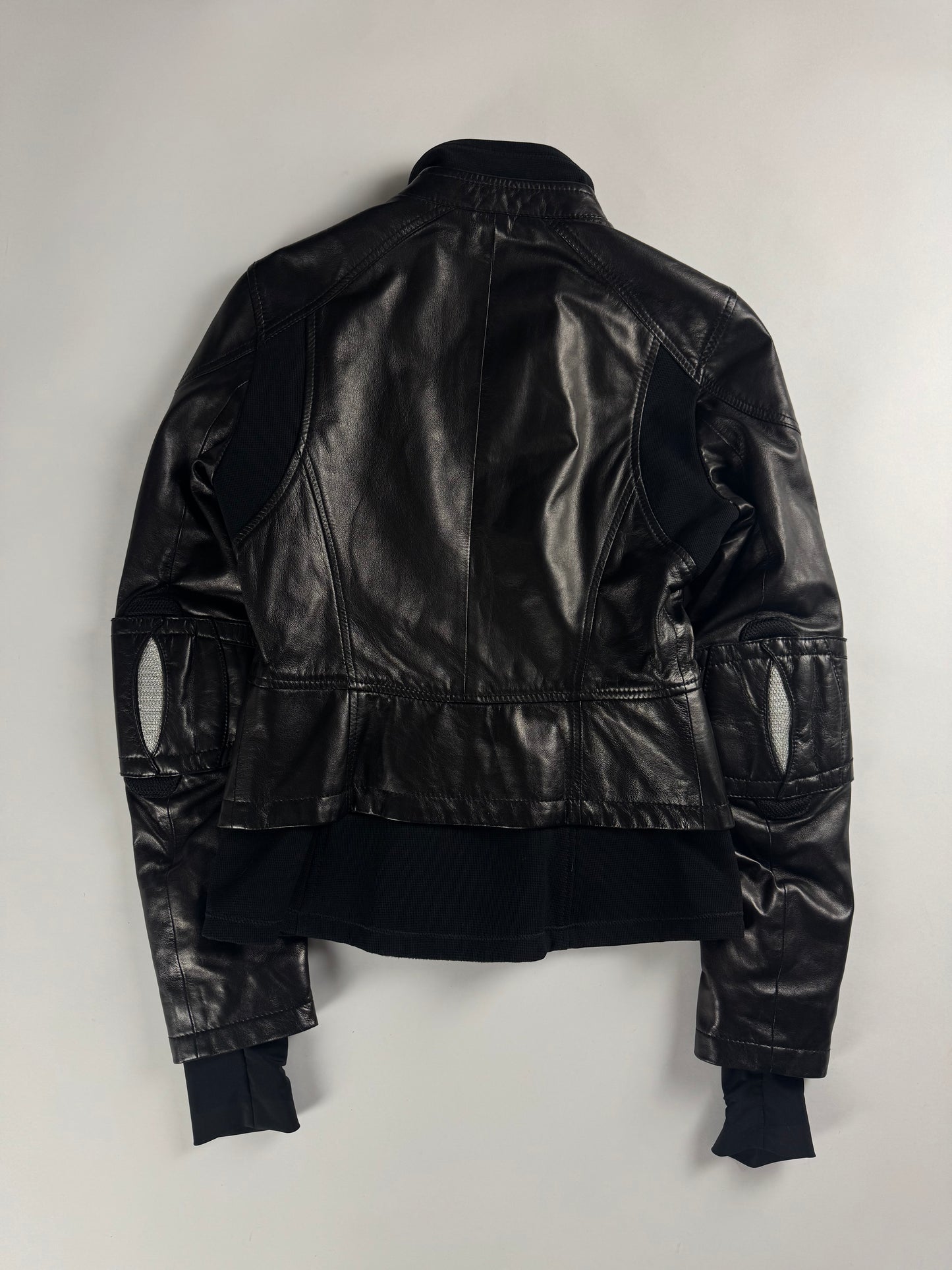 Prada Cuffed Arm Black Leather Moto Jacket SS 2000 - XS