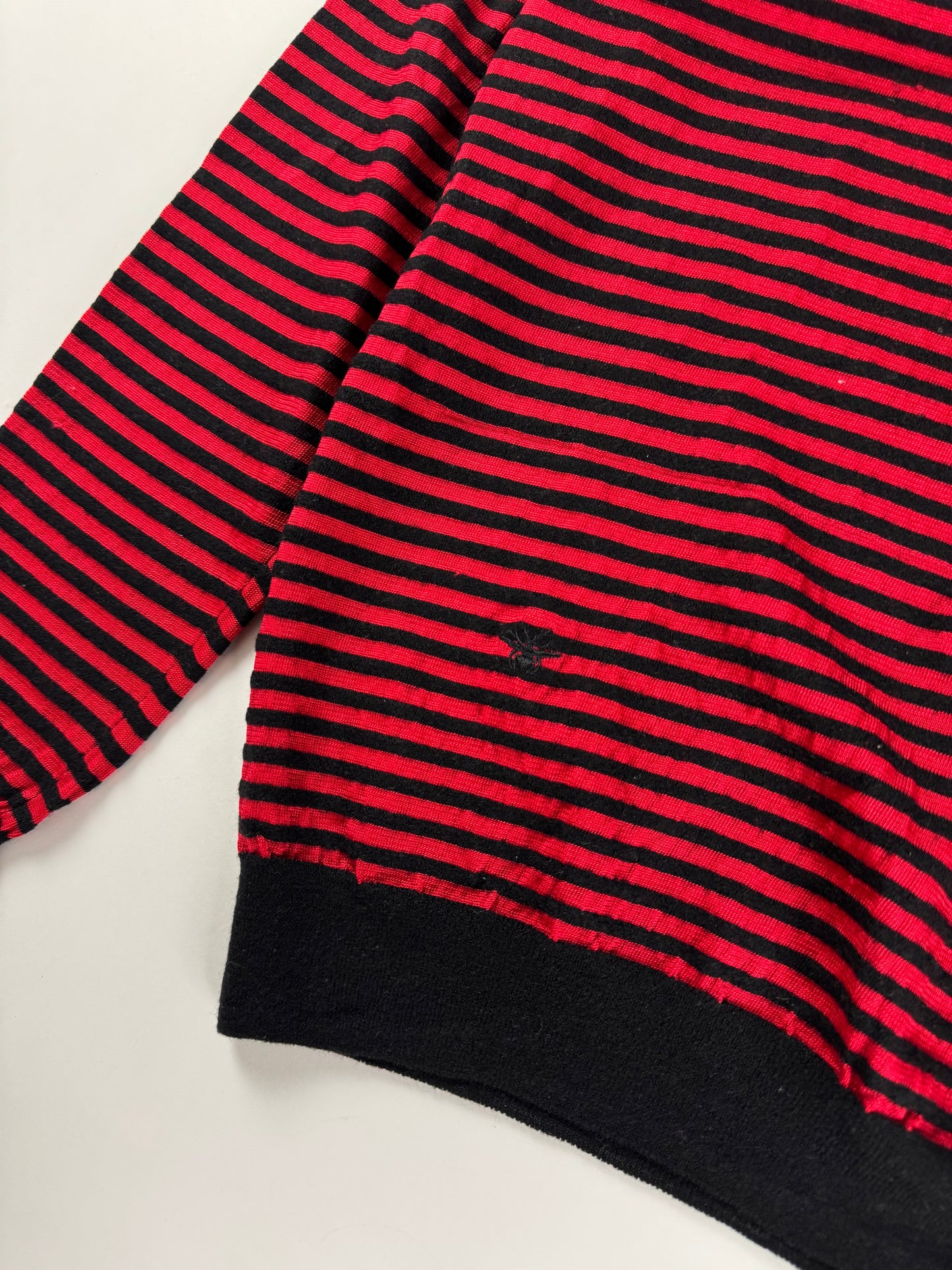 Christian Dior Red Black Marinière Stripe Wool Elasticated Waist Knit Crewneck Sweater SS 2017 - M