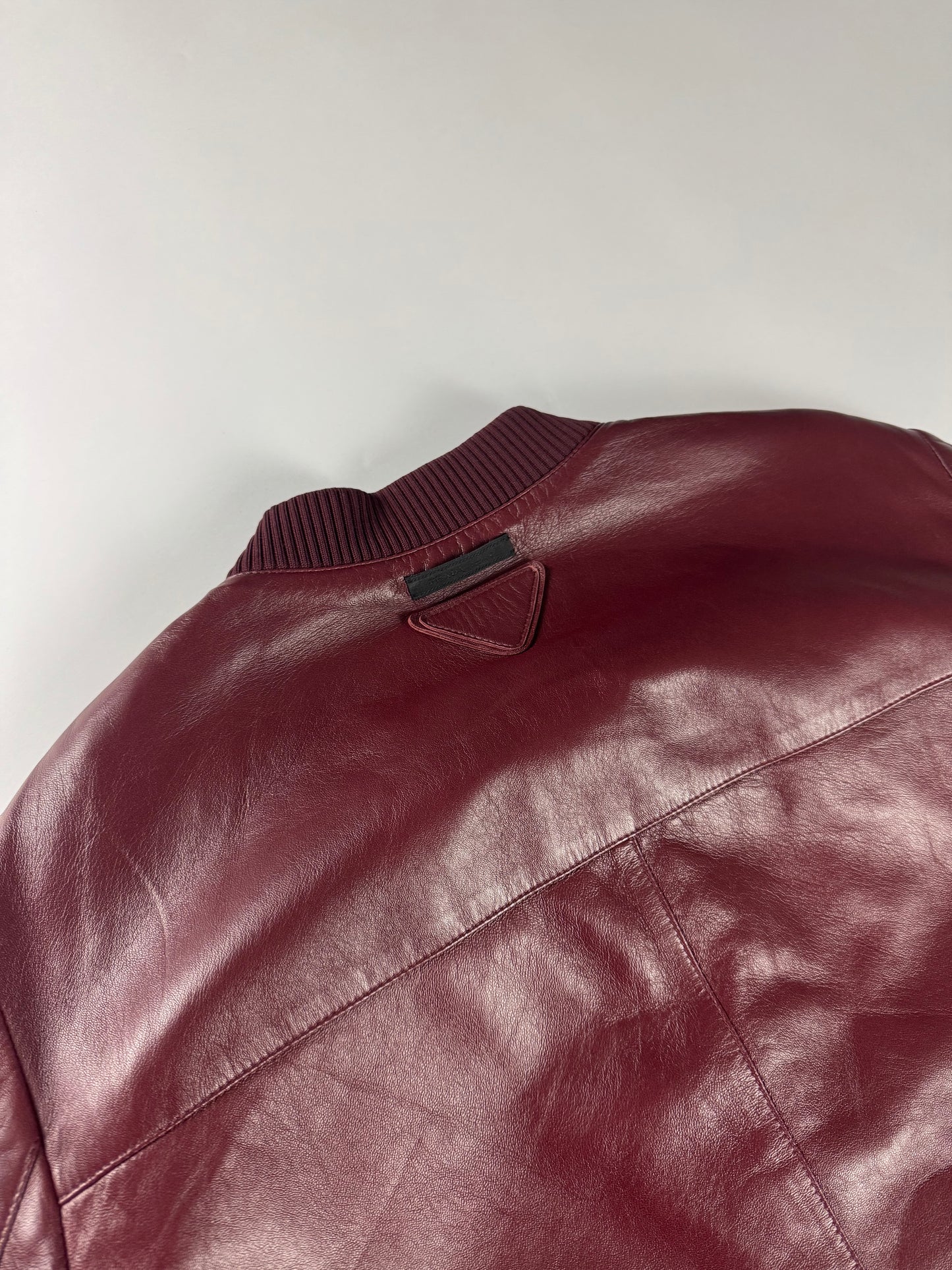 Prada Backside Triangle Logo Reversible Soft Bordeaux Leather Bomber Jacket FW 2017 - M