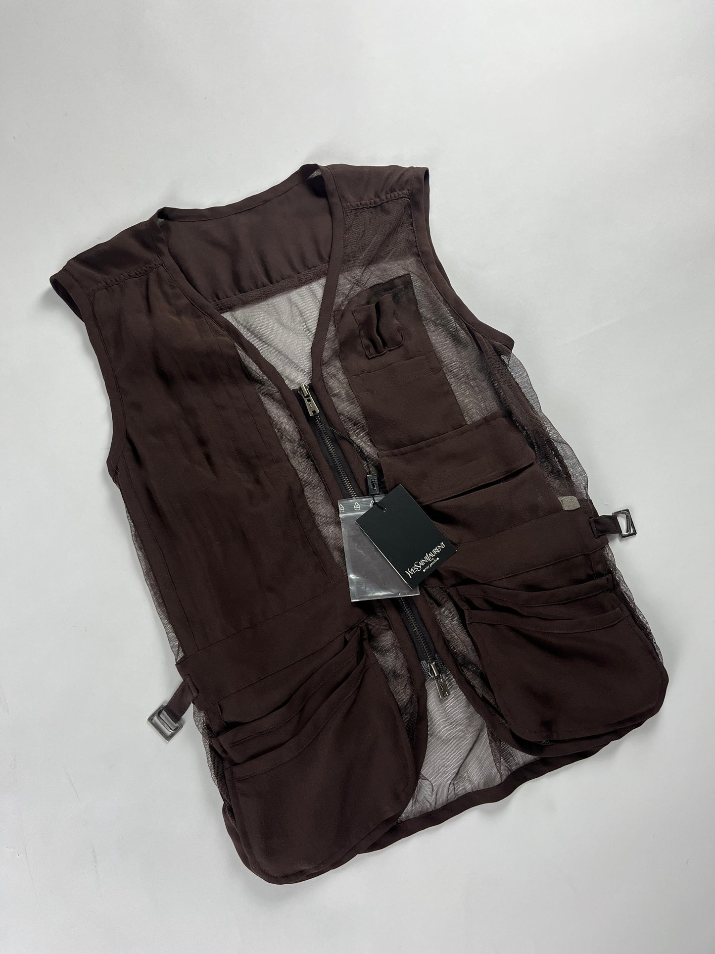 Yves Saint Laurent Tom Ford Brown Silk Cargo Vest SS 2002 - S