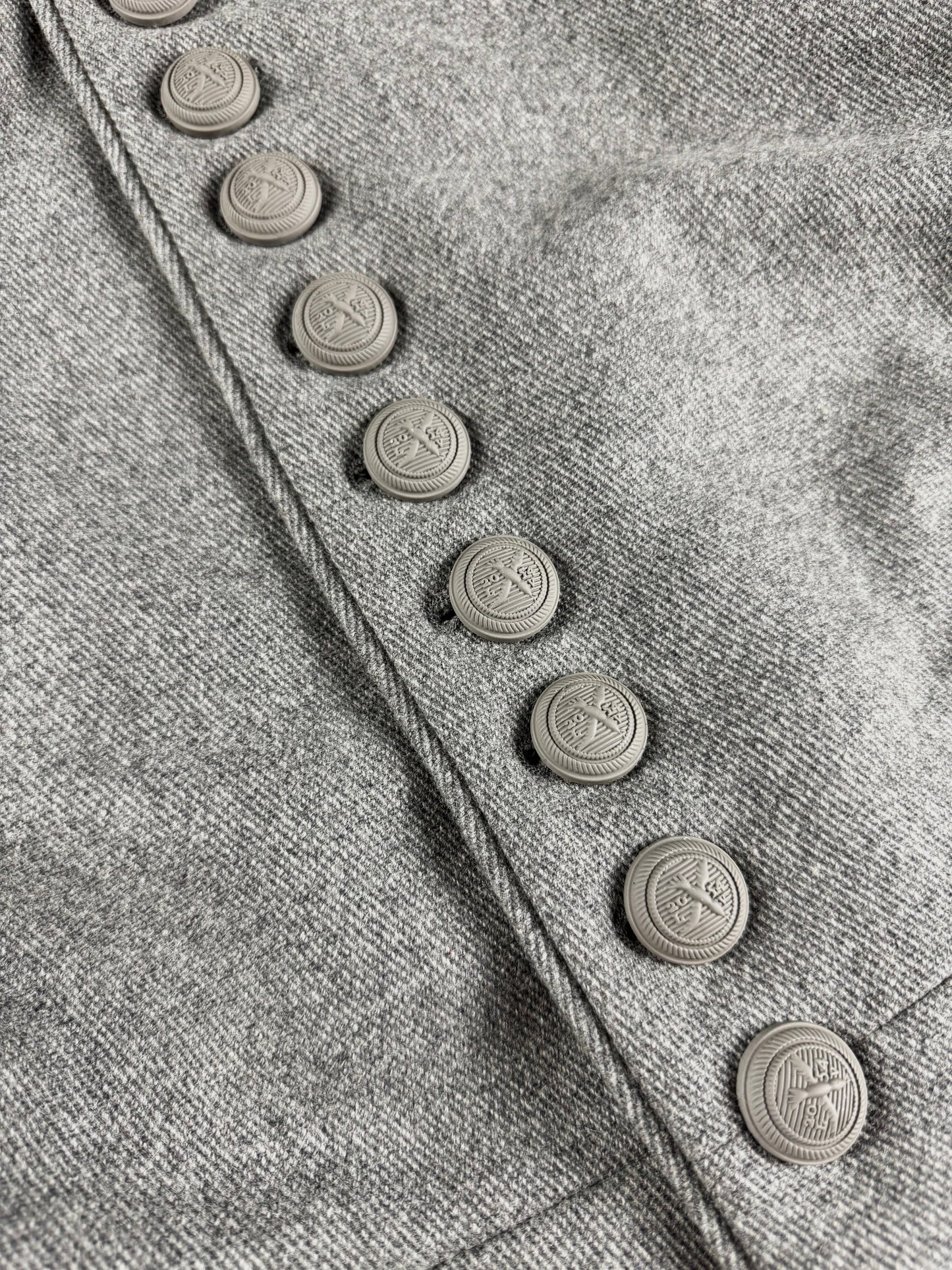Louis Vuitton Sample Grey Wool Napoleonic Military Stand Collar Epaulettes Officer Jacket FW 2019 - M