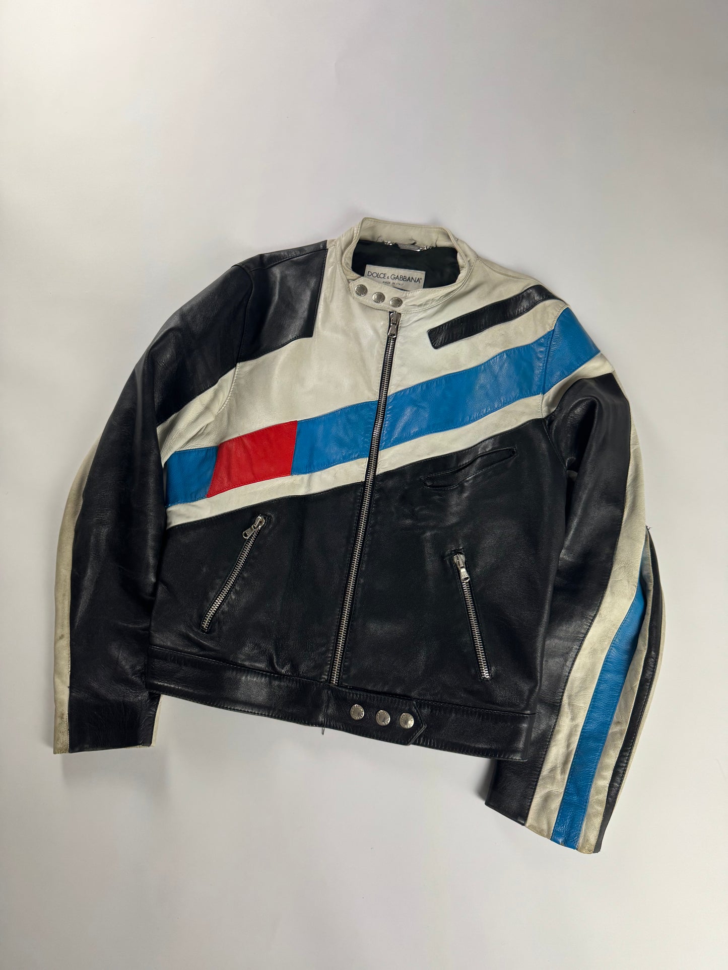 Dolce & Gabbana Leather Blue Motorcycle Biker Jacket SS 2001 - M