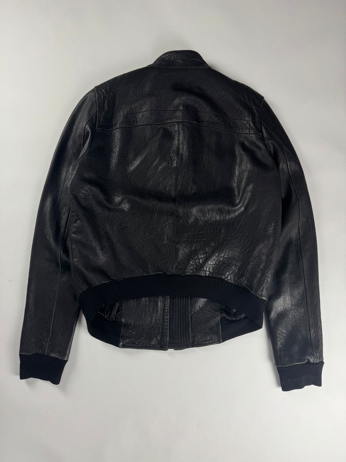 Rick Owens Black Shadow Leather Bomber Jacket 2010s - XL