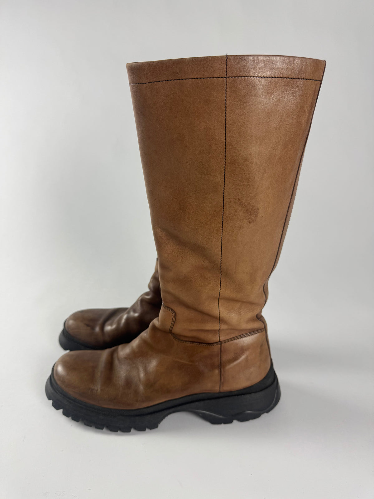 Prada Faded Brown Premium Leather Combats Boots FW 2003 - 40 EU