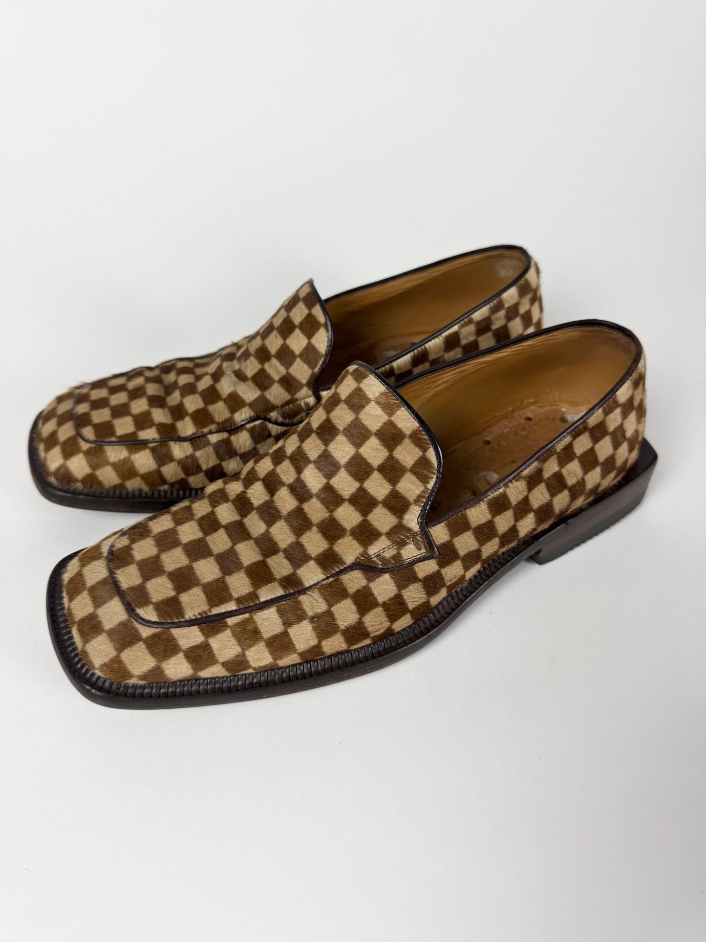 Louis Vuitton "Damier Sauvage" Printed Calfskin Ponyhair Square Toe Loafers FW 1999 - 44 EU