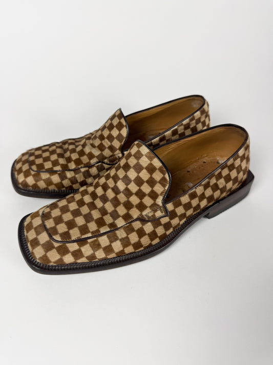 Louis Vuitton "Damier Sauvage" Printed Calfskin Ponyhair Square Toe Loafers FW 1999 - 44 EU