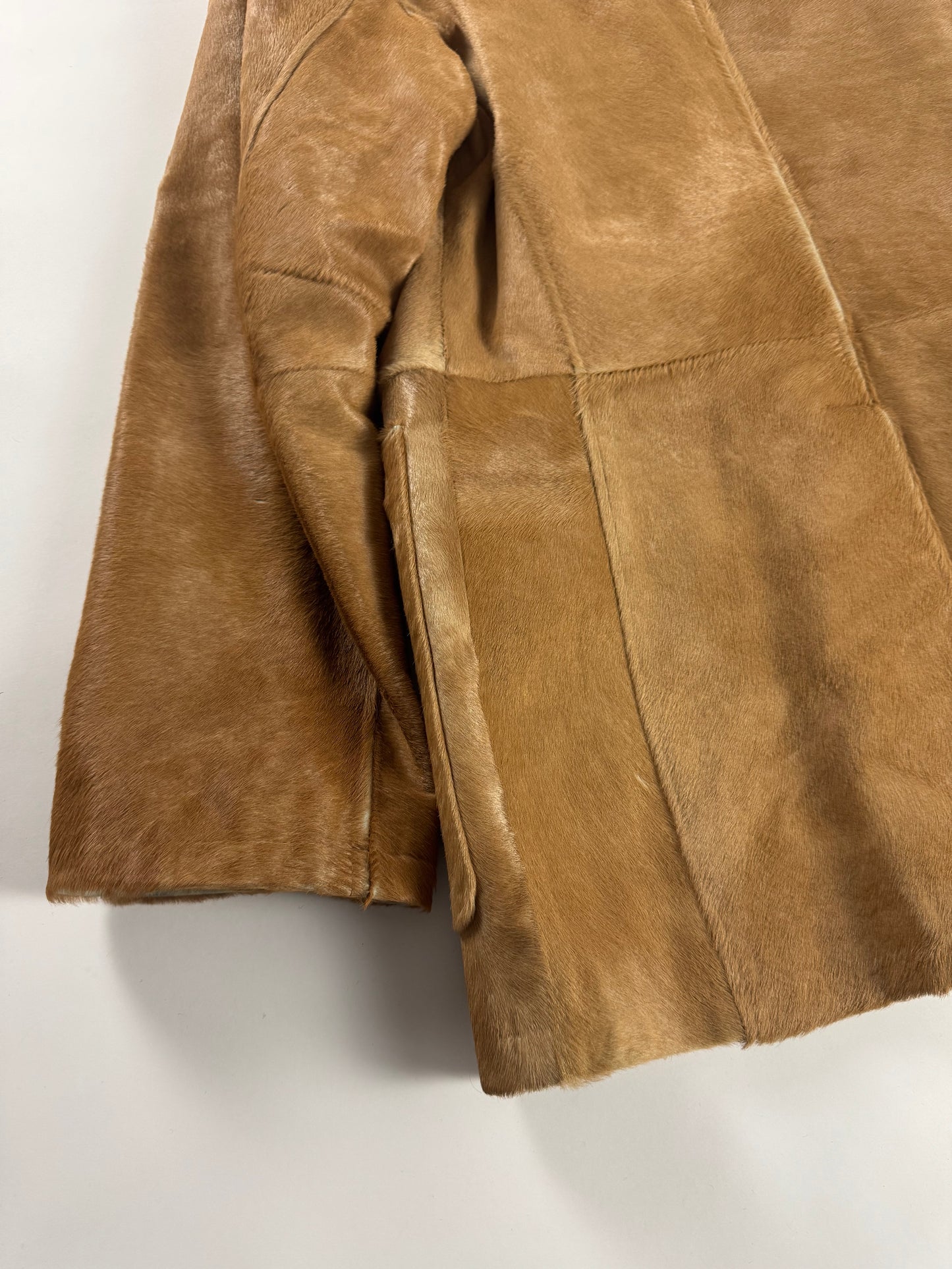 Prada Camel Tawny Double Breasted Pony Hair Leather Coat FW 1996 - M