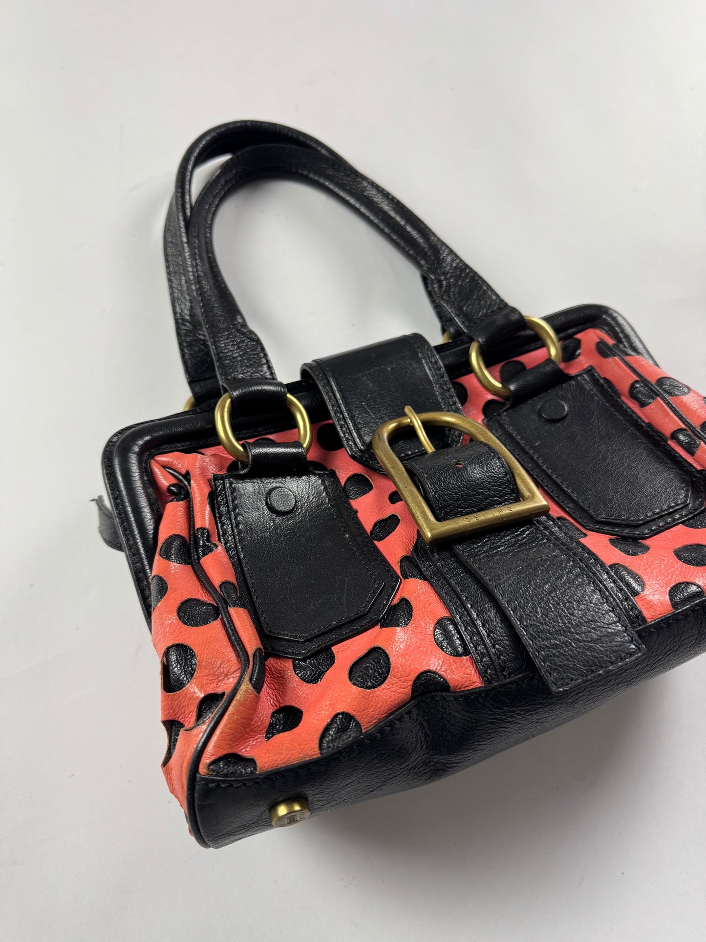 Celine Sample Gold Buckle Pink Leather Black Bag FW 2004 - OS
